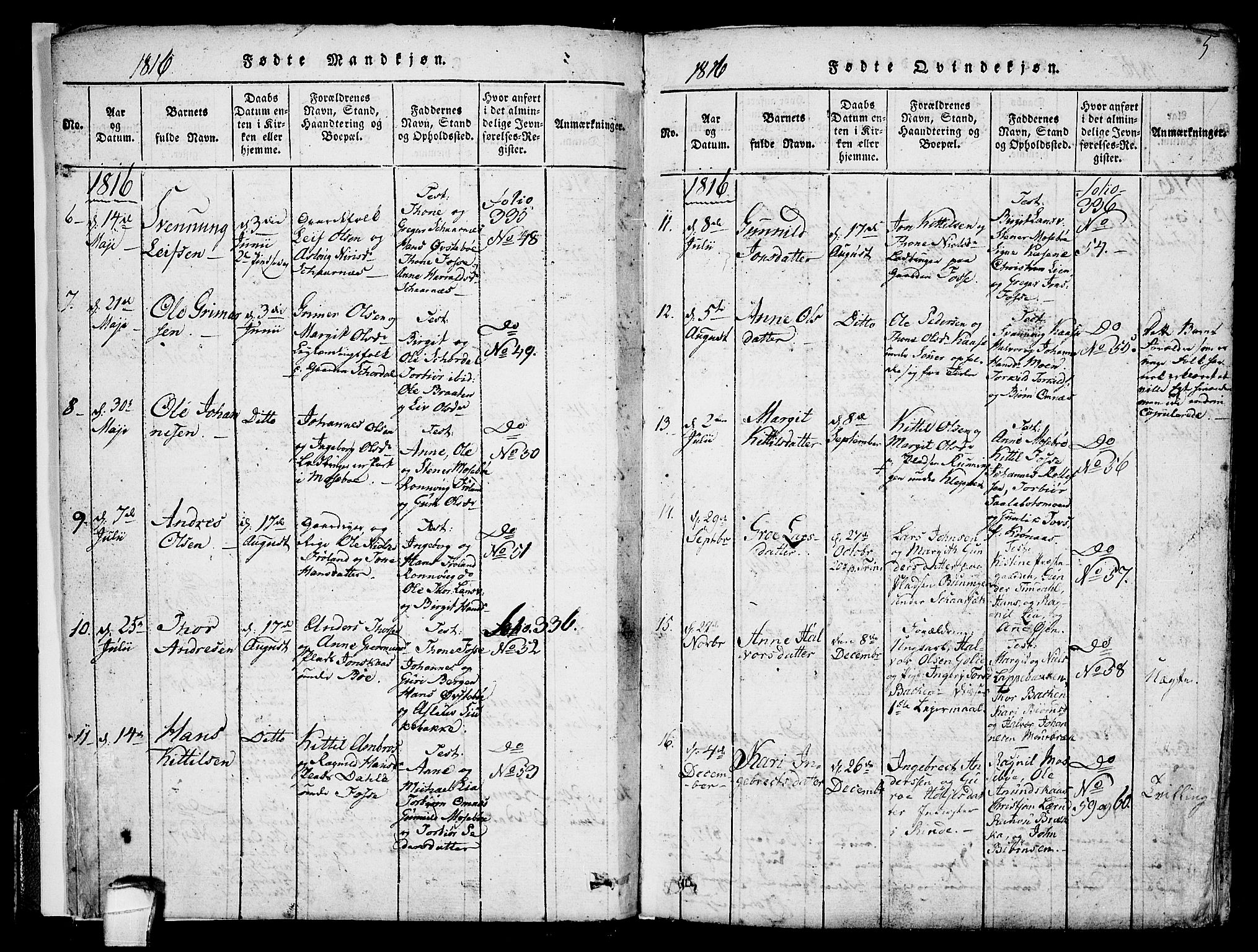 Hjartdal kirkebøker, AV/SAKO-A-270/F/Fb/L0001: Parish register (official) no. II 1, 1815-1843, p. 5