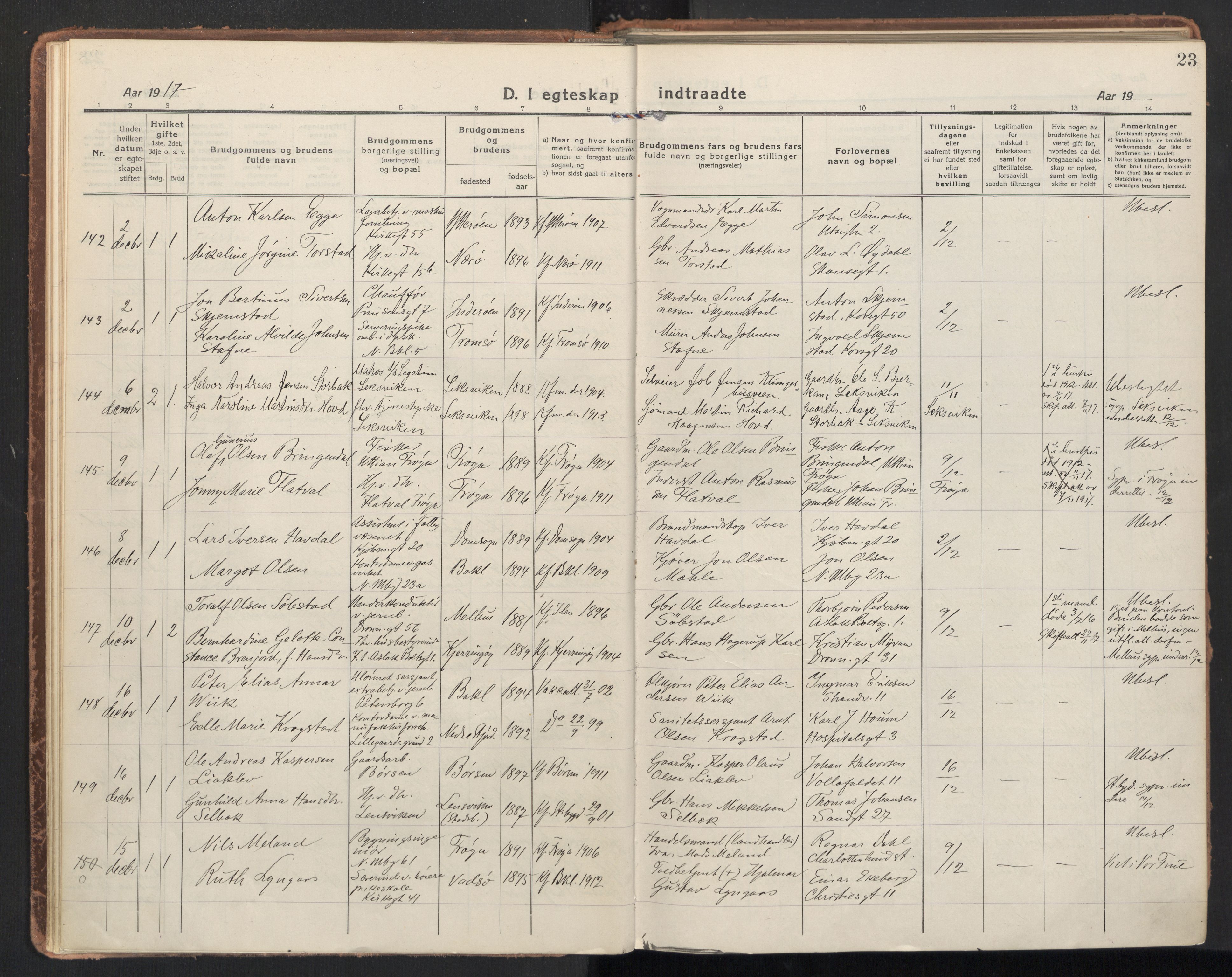Ministerialprotokoller, klokkerbøker og fødselsregistre - Sør-Trøndelag, AV/SAT-A-1456/604/L0206: Parish register (official) no. 604A26, 1917-1931, p. 23