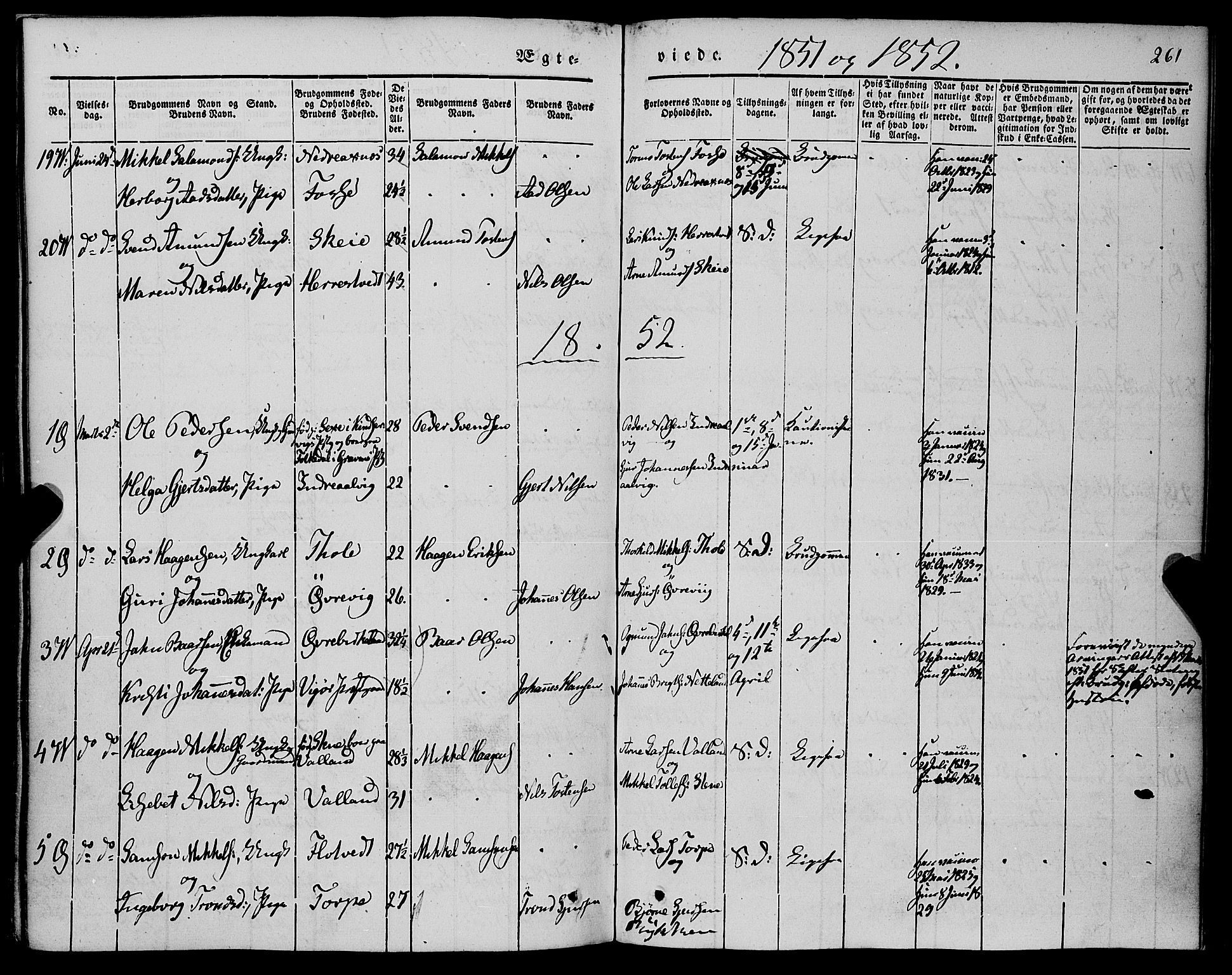 Kvam sokneprestembete, AV/SAB-A-76201/H/Haa: Parish register (official) no. A 8, 1844-1863, p. 261