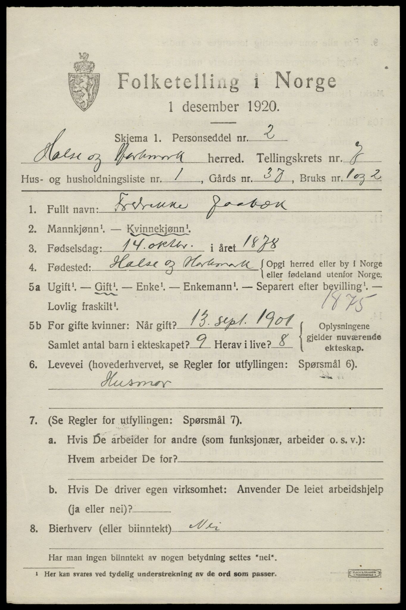 SAK, 1920 census for Halse og Harkmark, 1920, p. 3691