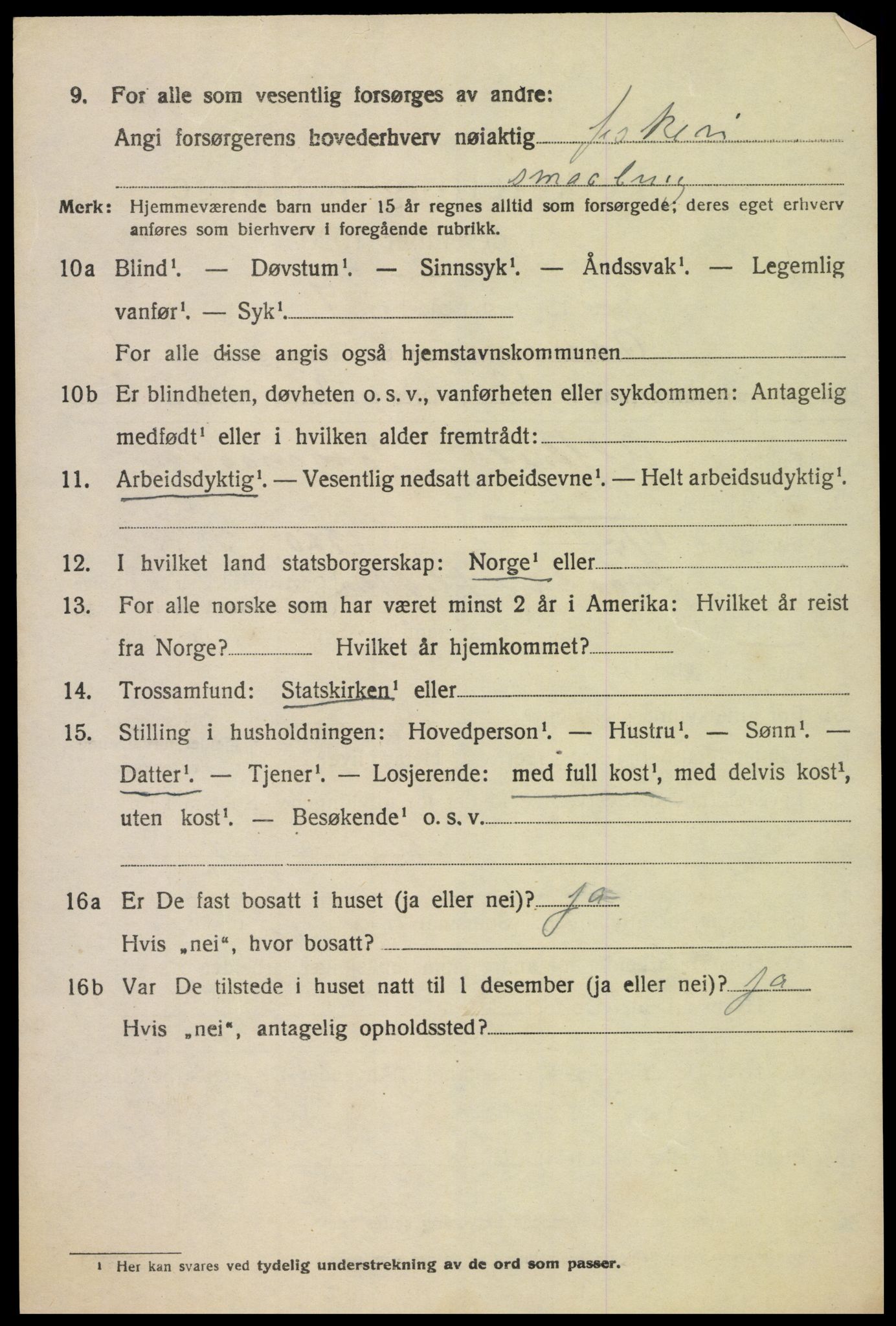 SAK, 1920 census for Oddernes, 1920, p. 2174