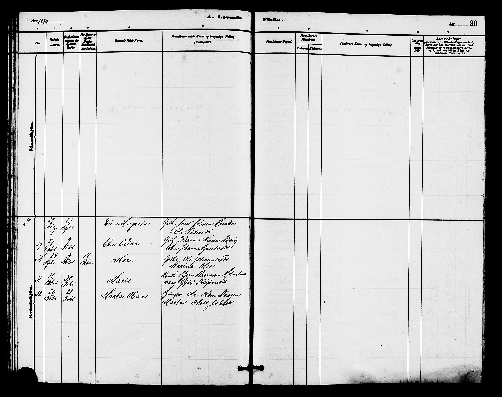 Hjelmeland sokneprestkontor, AV/SAST-A-101843/01/V/L0007: Parish register (copy) no. B 7, 1880-1909, p. 30