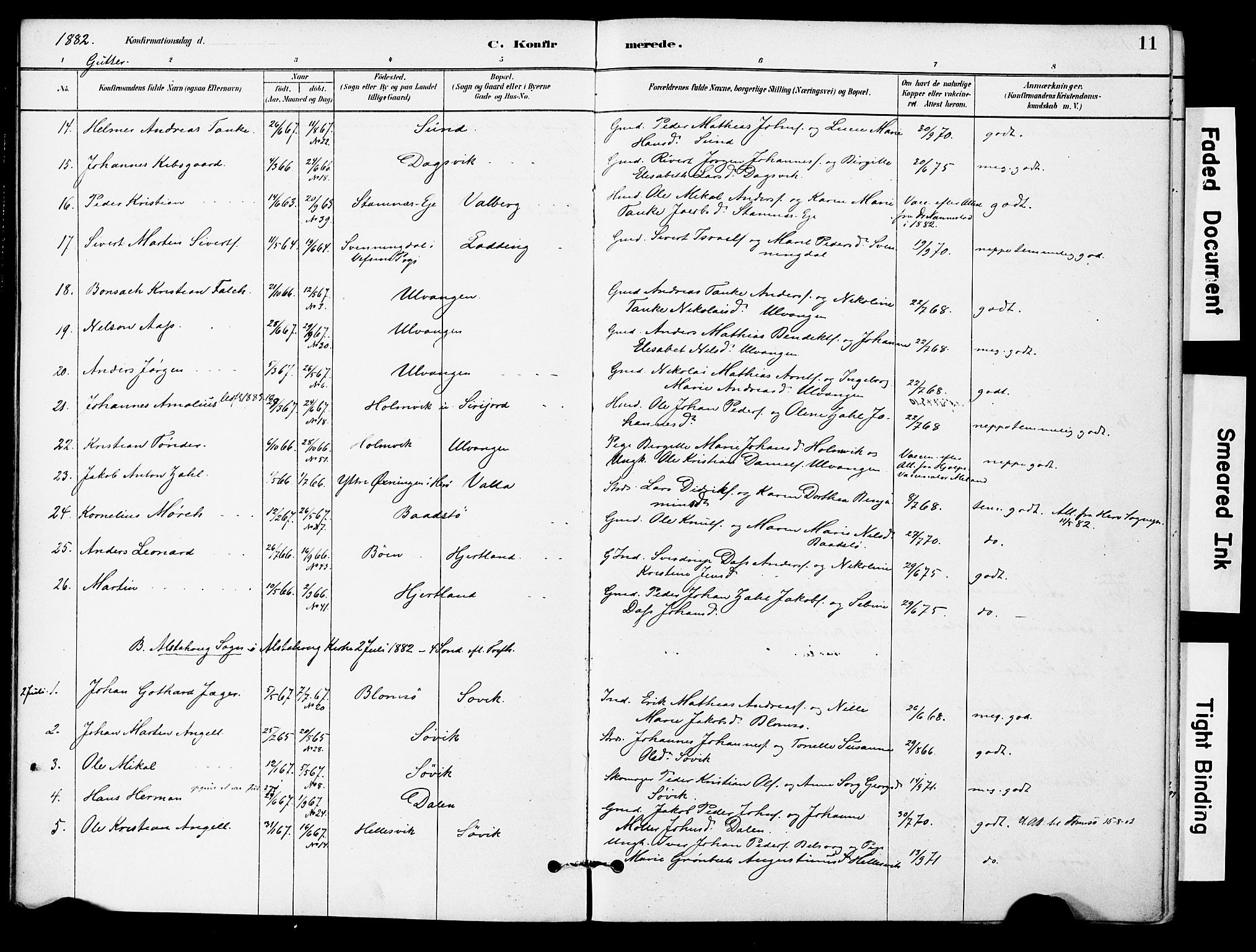 Ministerialprotokoller, klokkerbøker og fødselsregistre - Nordland, AV/SAT-A-1459/830/L0450: Parish register (official) no. 830A14, 1879-1896, p. 11