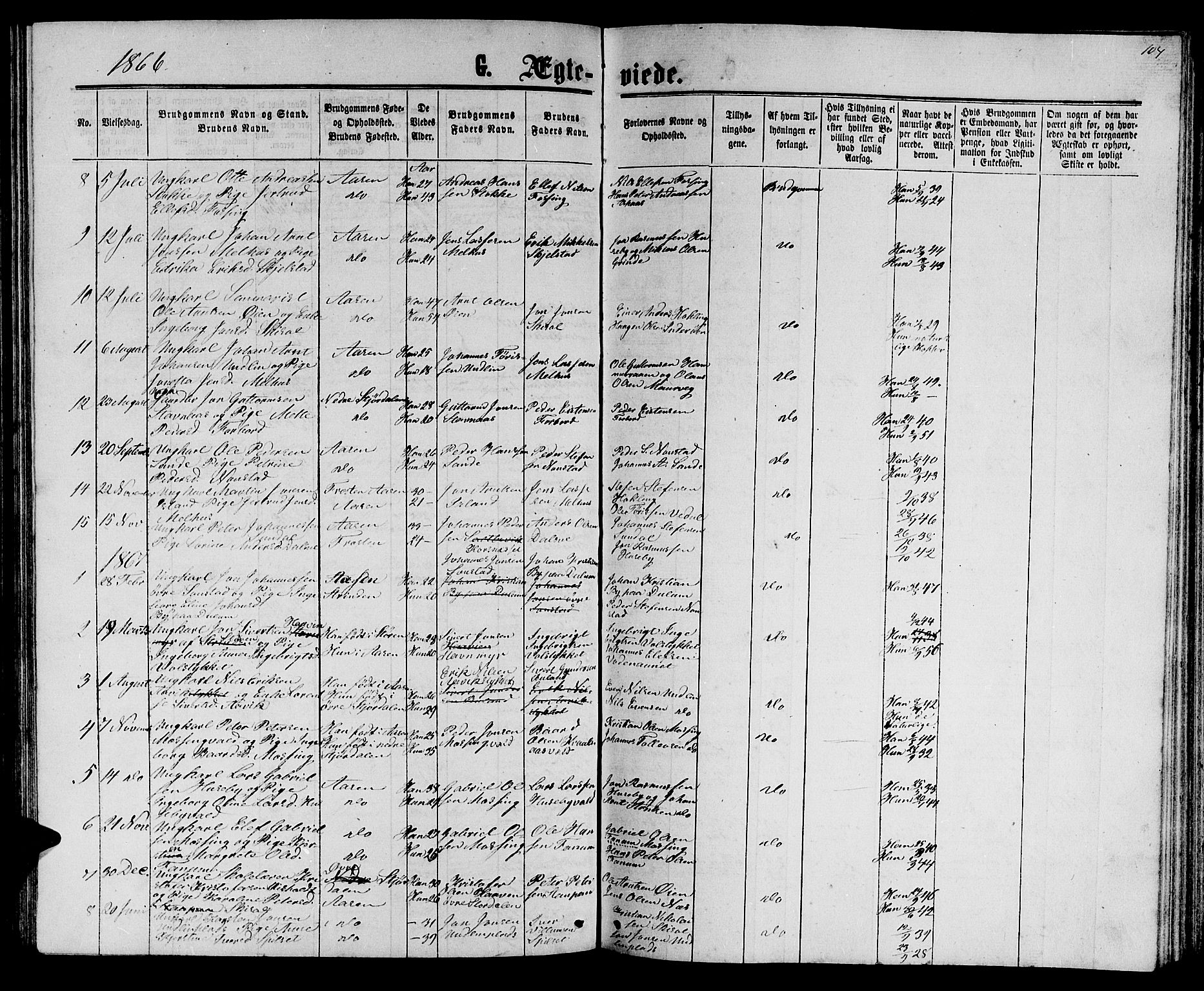 Ministerialprotokoller, klokkerbøker og fødselsregistre - Nord-Trøndelag, SAT/A-1458/714/L0133: Parish register (copy) no. 714C02, 1865-1877, p. 104