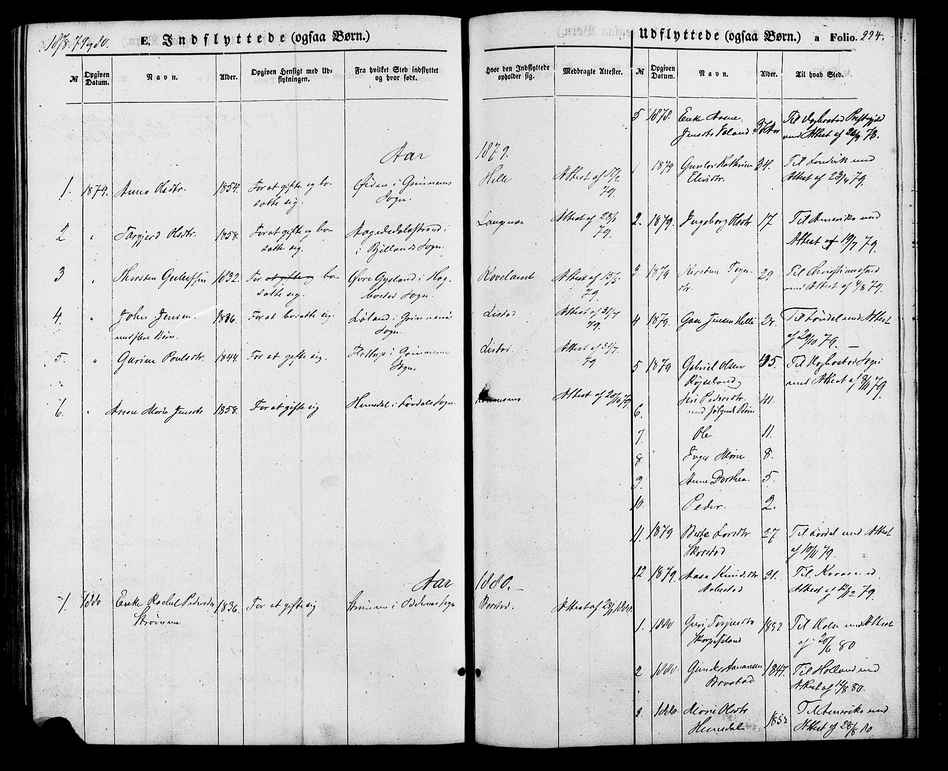 Nord-Audnedal sokneprestkontor, SAK/1111-0032/F/Fa/Faa/L0002: Parish register (official) no. A 2, 1857-1882, p. 224