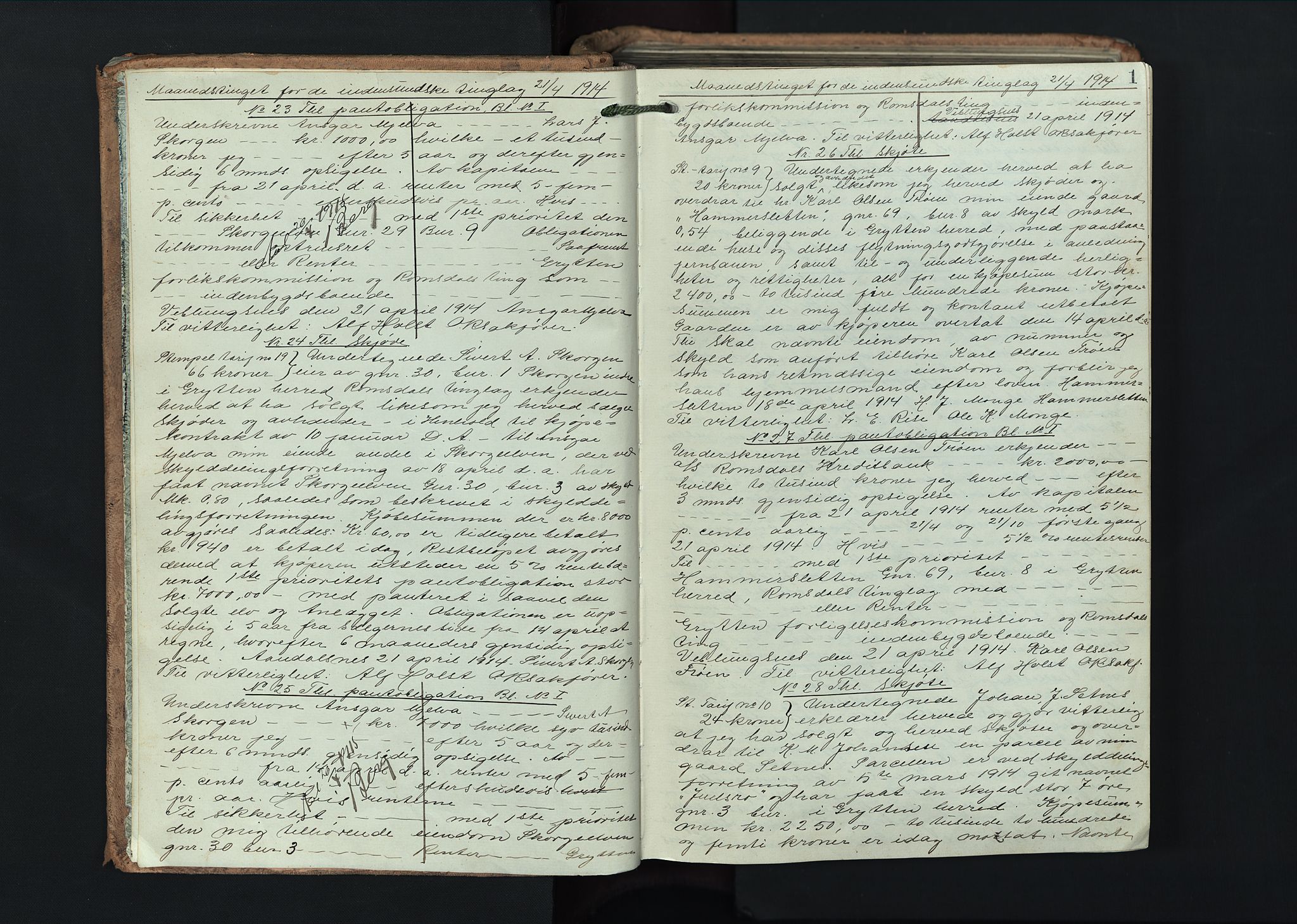 Romsdal sorenskriveri, AV/SAT-A-4149/1/2/2C/L0040: Mortgage book no. 34, 1914-1916, p. 1