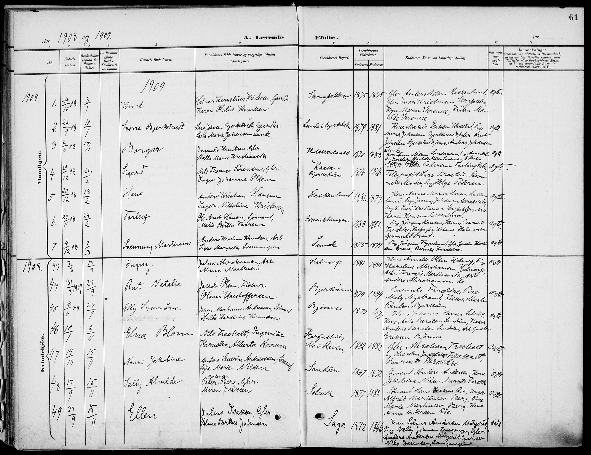 Eidanger kirkebøker, SAKO/A-261/F/Fa/L0013: Parish register (official) no. 13, 1900-1913, p. 61