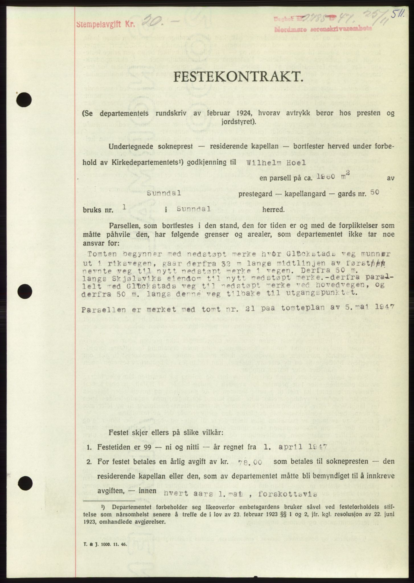 Nordmøre sorenskriveri, AV/SAT-A-4132/1/2/2Ca: Mortgage book no. B97, 1947-1948, Diary no: : 2785/1947