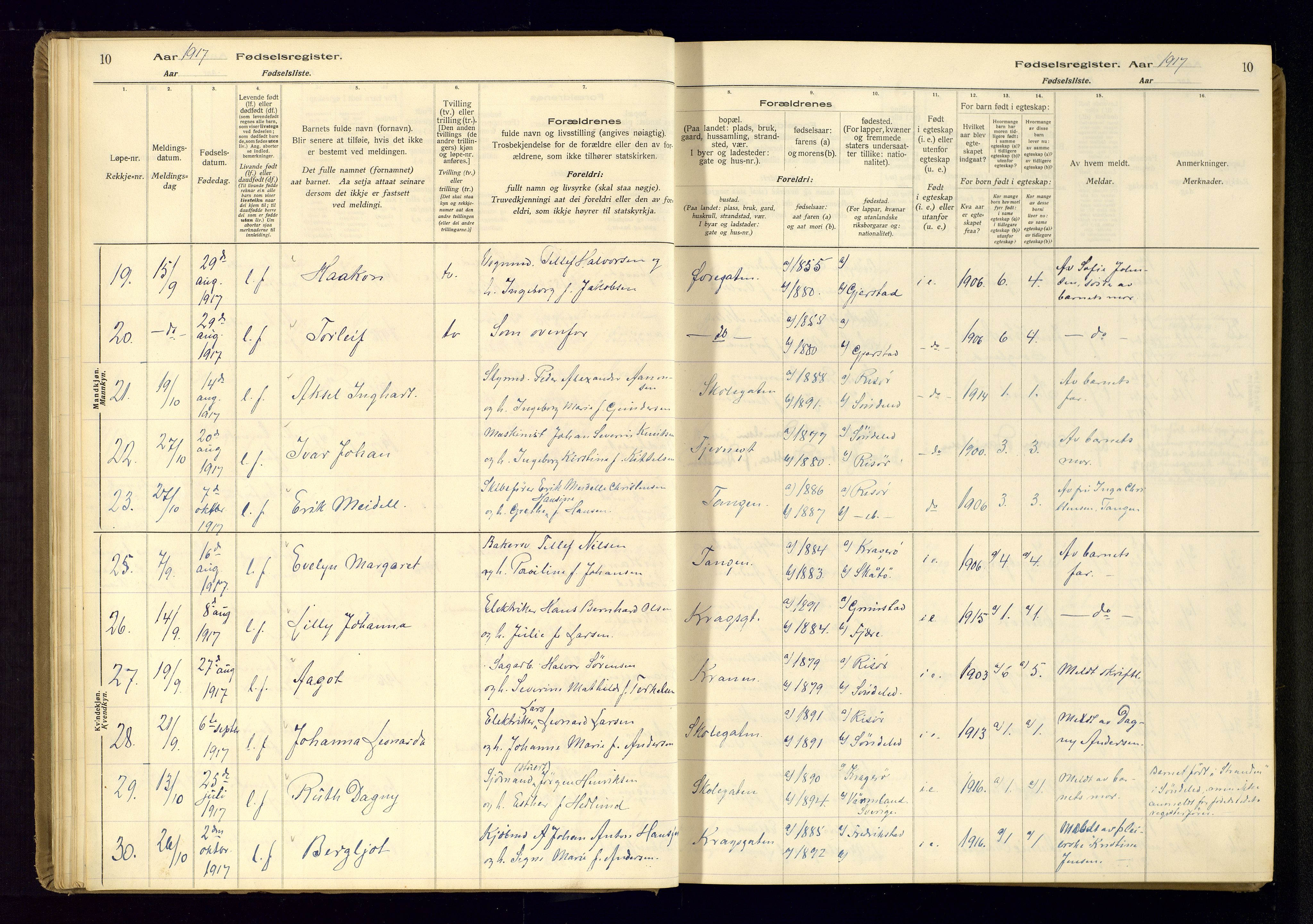 Risør sokneprestkontor, AV/SAK-1111-0035/J/Ja/L0001: Birth register no. A-VI-13, 1916-1947, p. 10