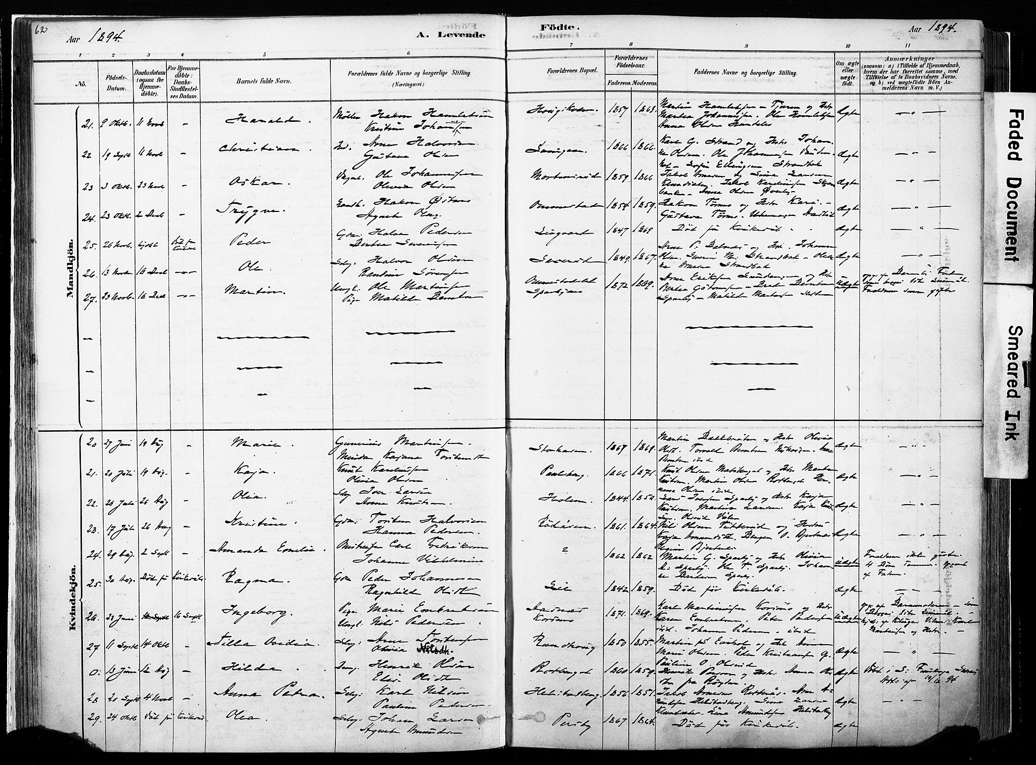 Hof prestekontor, AV/SAH-PREST-038/H/Ha/Haa/L0010: Parish register (official) no. 10, 1878-1909, p. 62