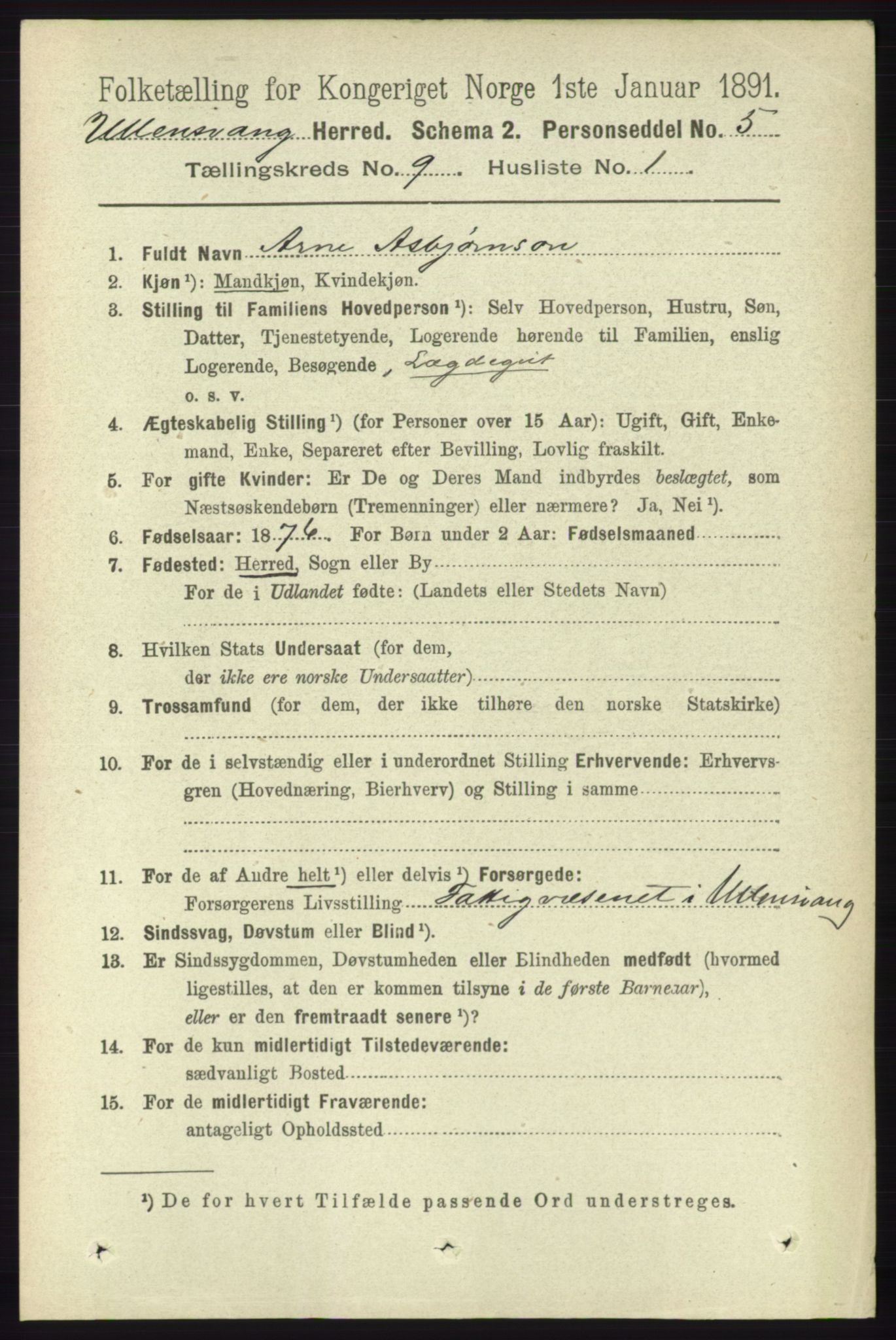 RA, 1891 census for 1230 Ullensvang, 1891, p. 3167