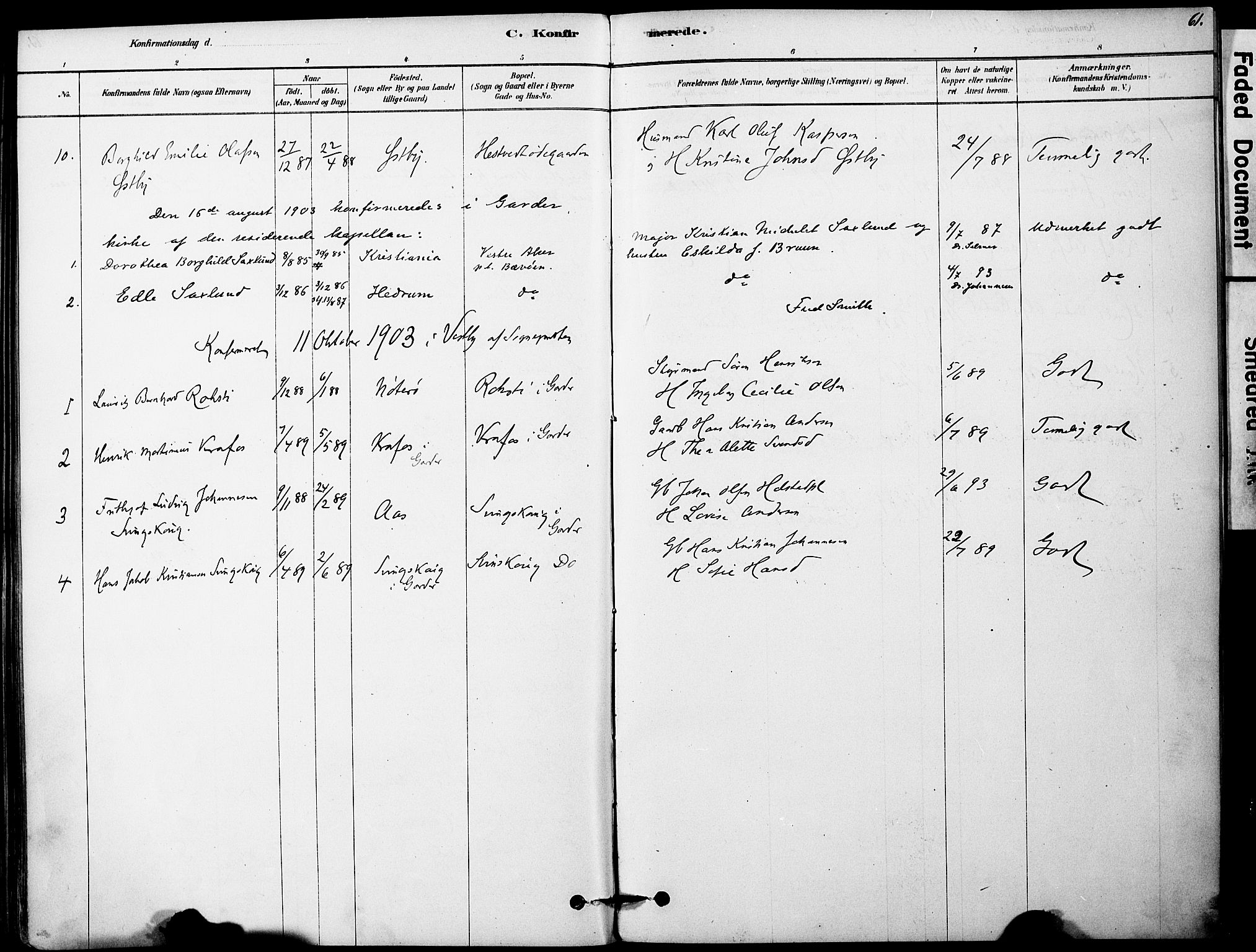 Vestby prestekontor Kirkebøker, SAO/A-10893/F/Fa/L0011: Parish register (official) no. I 11, 1878-1913, p. 61