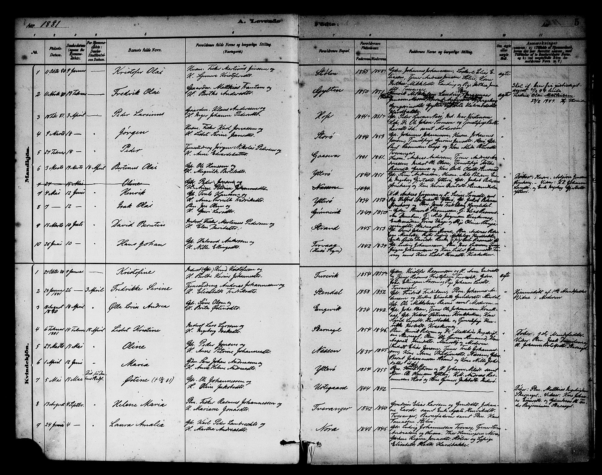 Solund sokneprestembete, AV/SAB-A-81401: Parish register (official) no. A 1, 1881-1902, p. 5