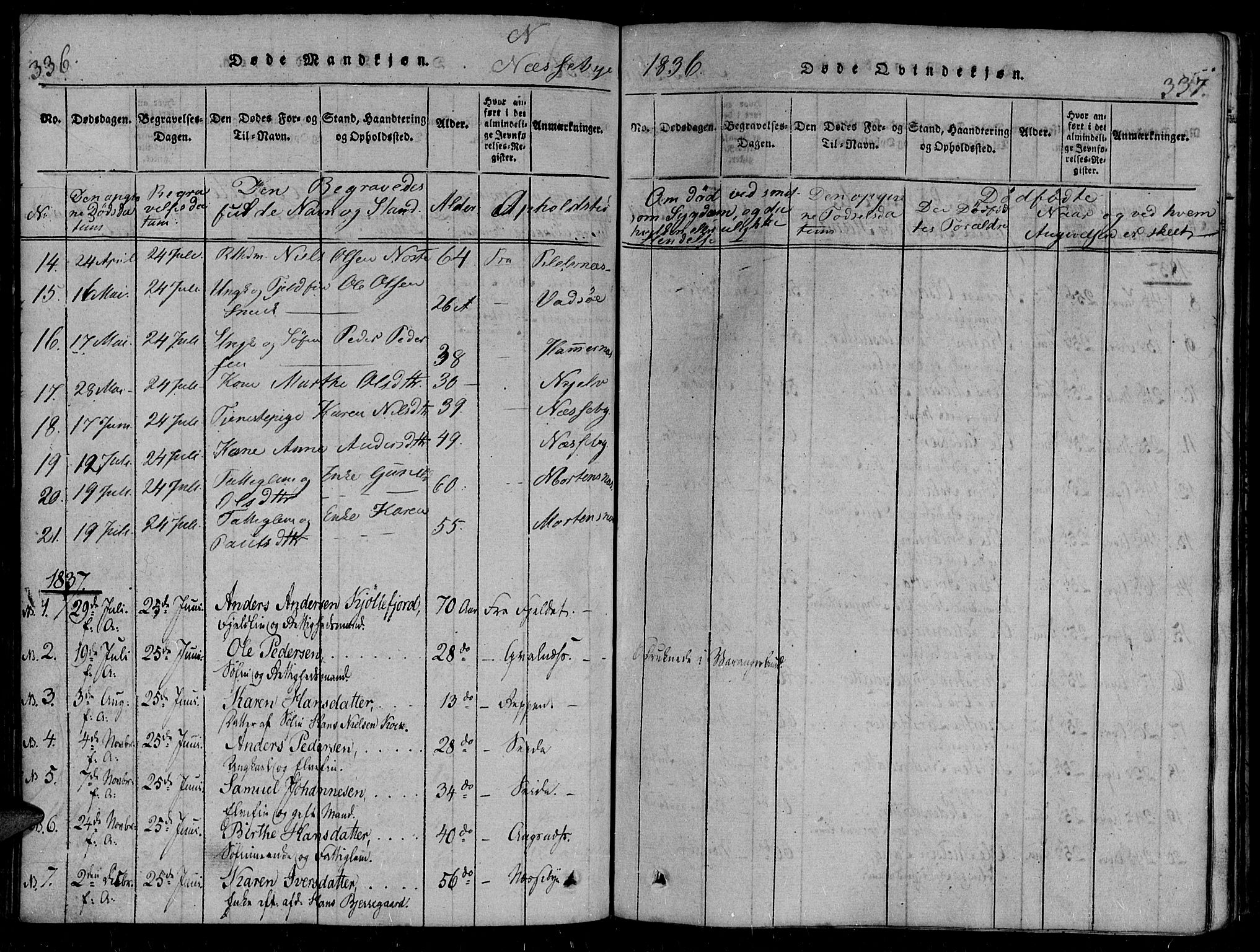 Vadsø sokneprestkontor, SATØ/S-1325/H/Ha/L0003kirke: Parish register (official) no. 3 /2, 1821-1839, p. 336-337
