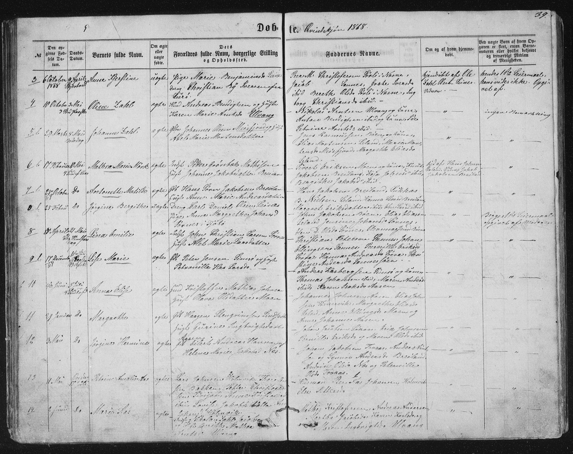 Ministerialprotokoller, klokkerbøker og fødselsregistre - Nordland, AV/SAT-A-1459/831/L0476: Parish register (copy) no. 831C03, 1866-1877, p. 39