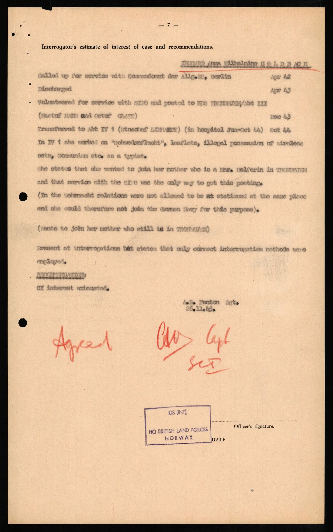 Forsvaret, Forsvarets overkommando II, AV/RA-RAFA-3915/D/Db/L0010: CI Questionaires. Tyske okkupasjonsstyrker i Norge. Tyskere., 1945-1946, p. 59