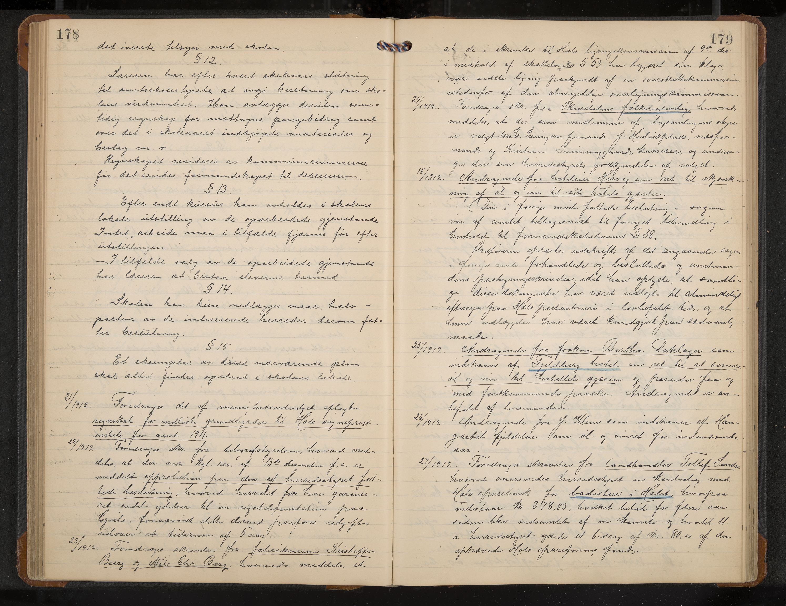 Hol formannskap og sentraladministrasjon, IKAK/0620021-1/A/L0005: Møtebok, 1909-1915, p. 178-179