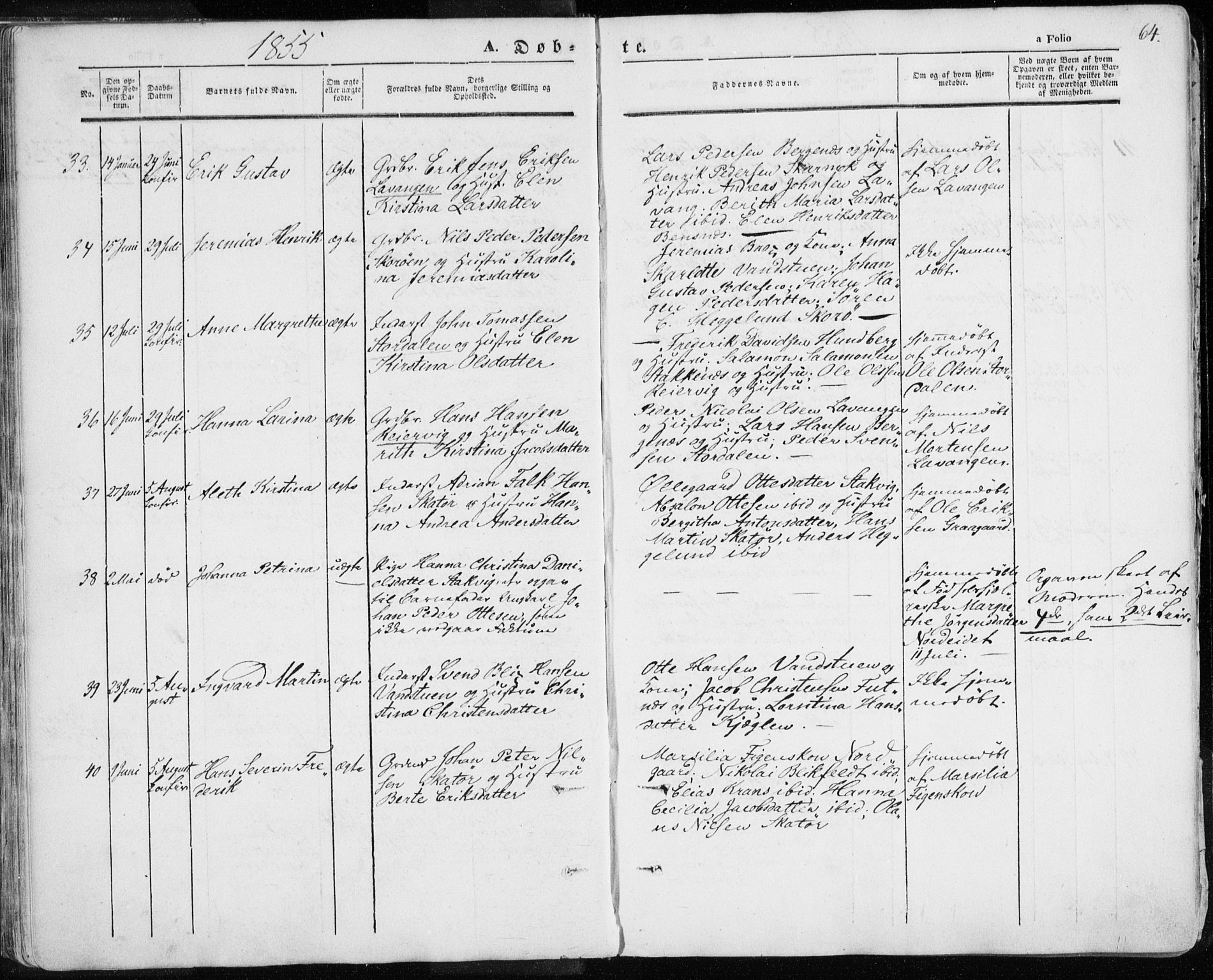 Karlsøy sokneprestembete, SATØ/S-1299/H/Ha/Haa/L0003kirke: Parish register (official) no. 3, 1843-1860, p. 64