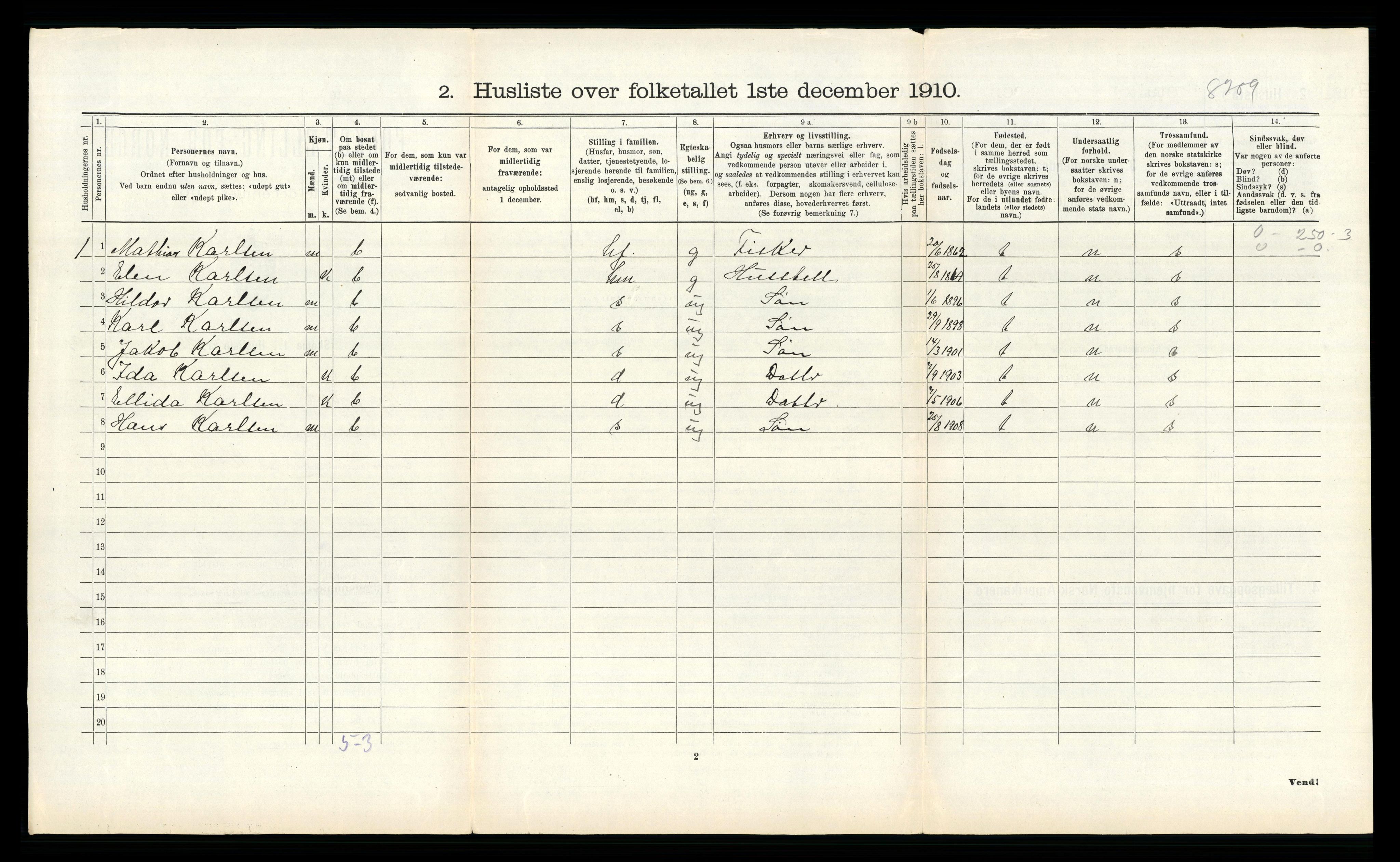 RA, 1910 census for Tysfjord, 1910, p. 484