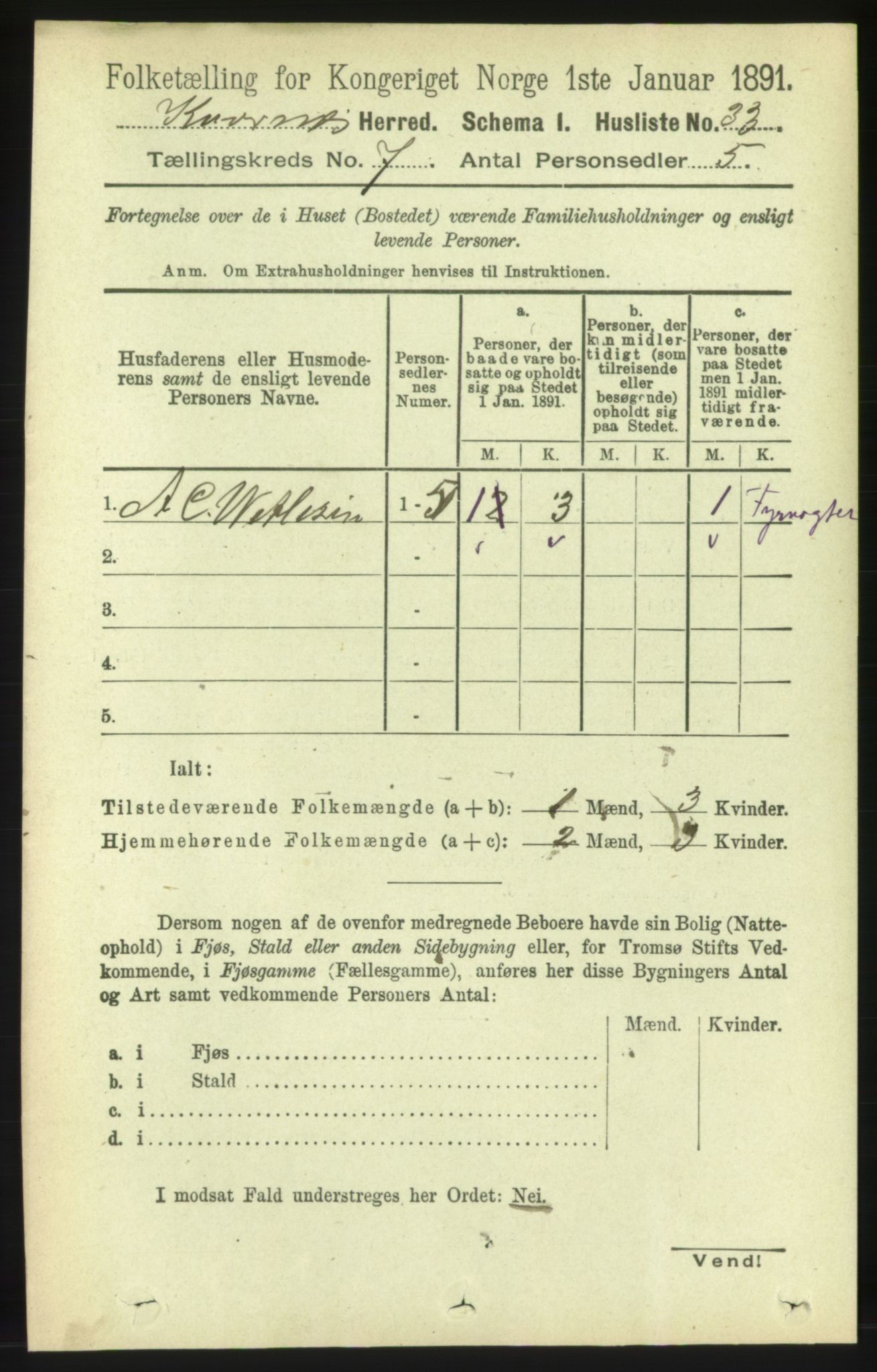 RA, 1891 census for 1553 Kvernes, 1891, p. 3246