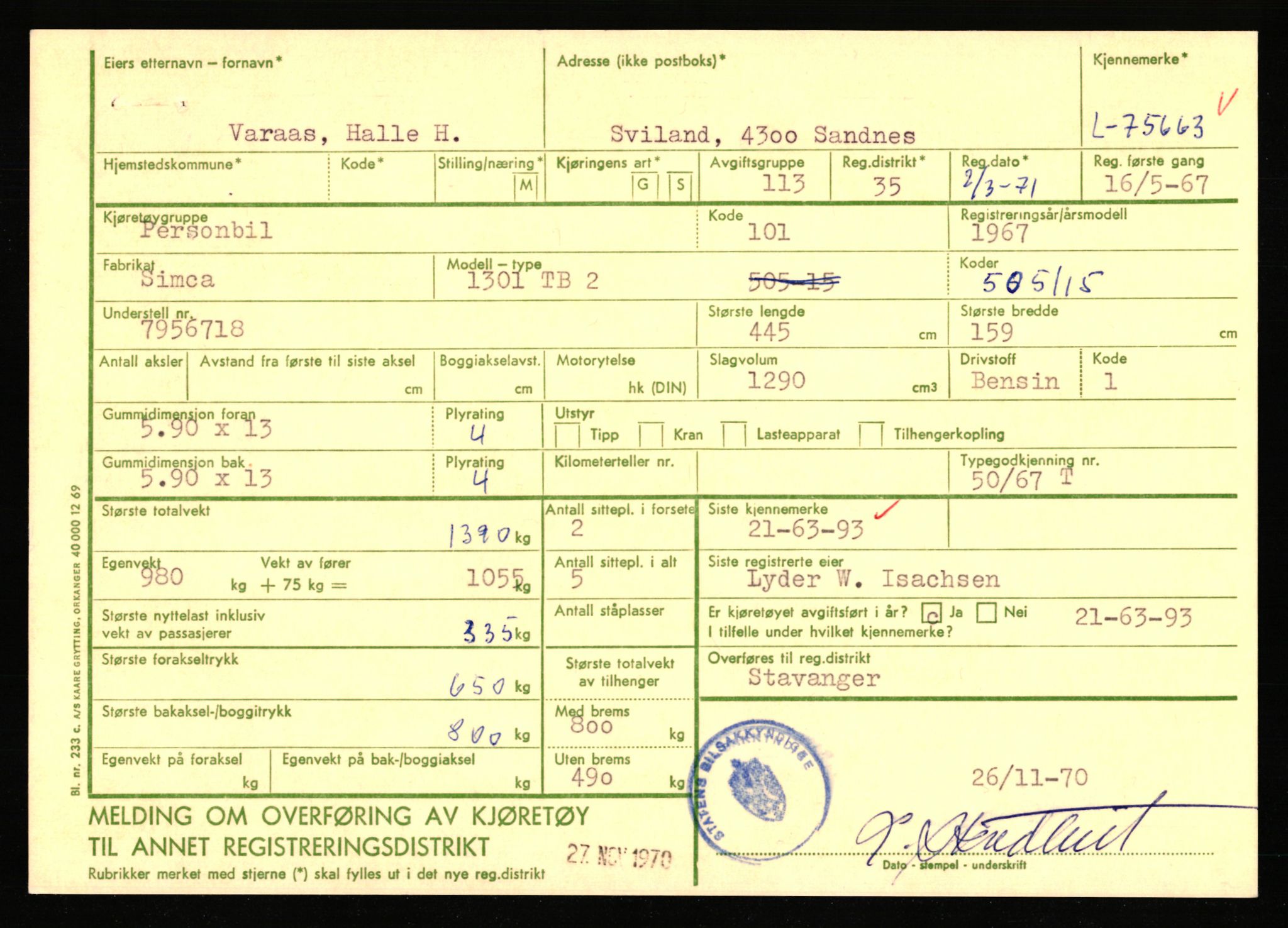 Stavanger trafikkstasjon, AV/SAST-A-101942/0/F/L0068: L-75000 - L-76799, 1930-1971, p. 875