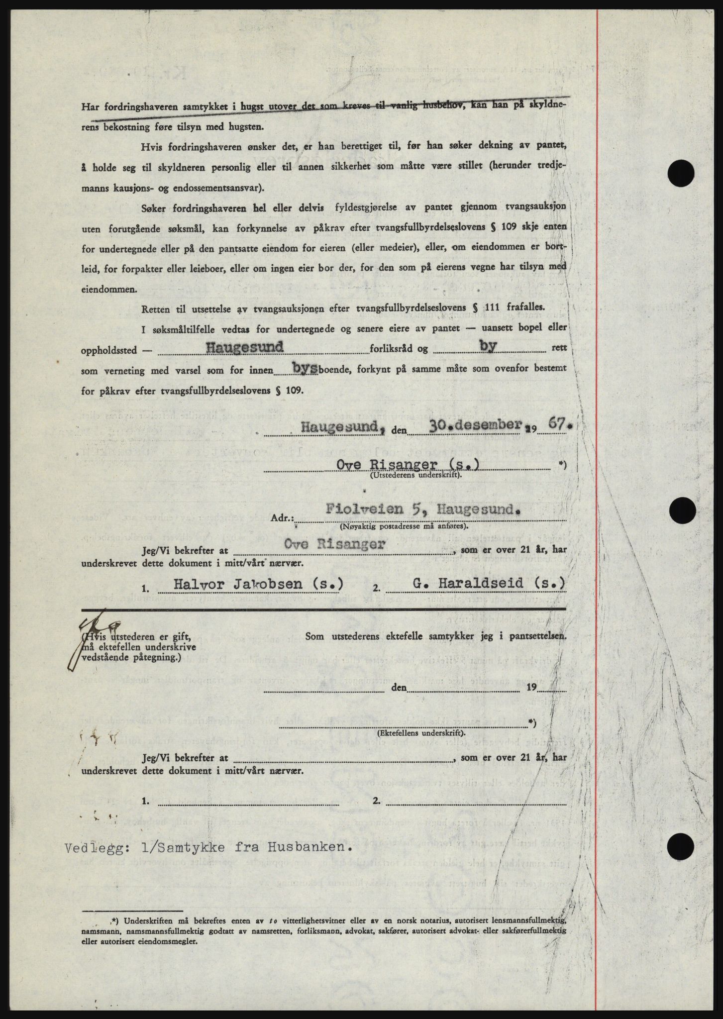 Haugesund tingrett, SAST/A-101415/01/II/IIC/L0058: Mortgage book no. B 58, 1967-1968, Diary no: : 55/1968