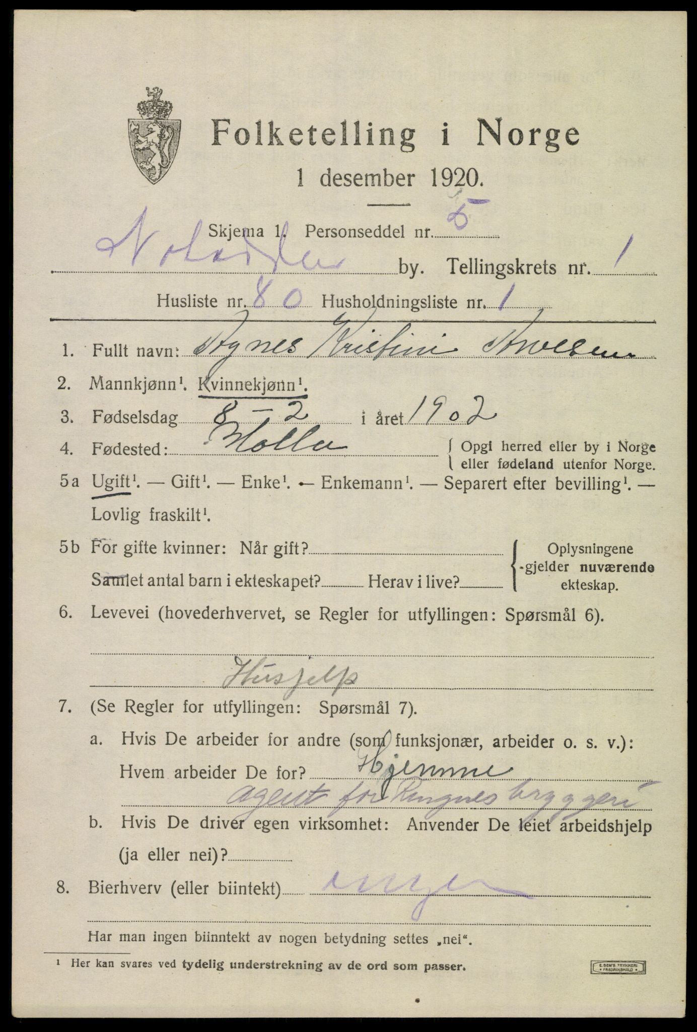 SAKO, 1920 census for Notodden, 1920, p. 6326