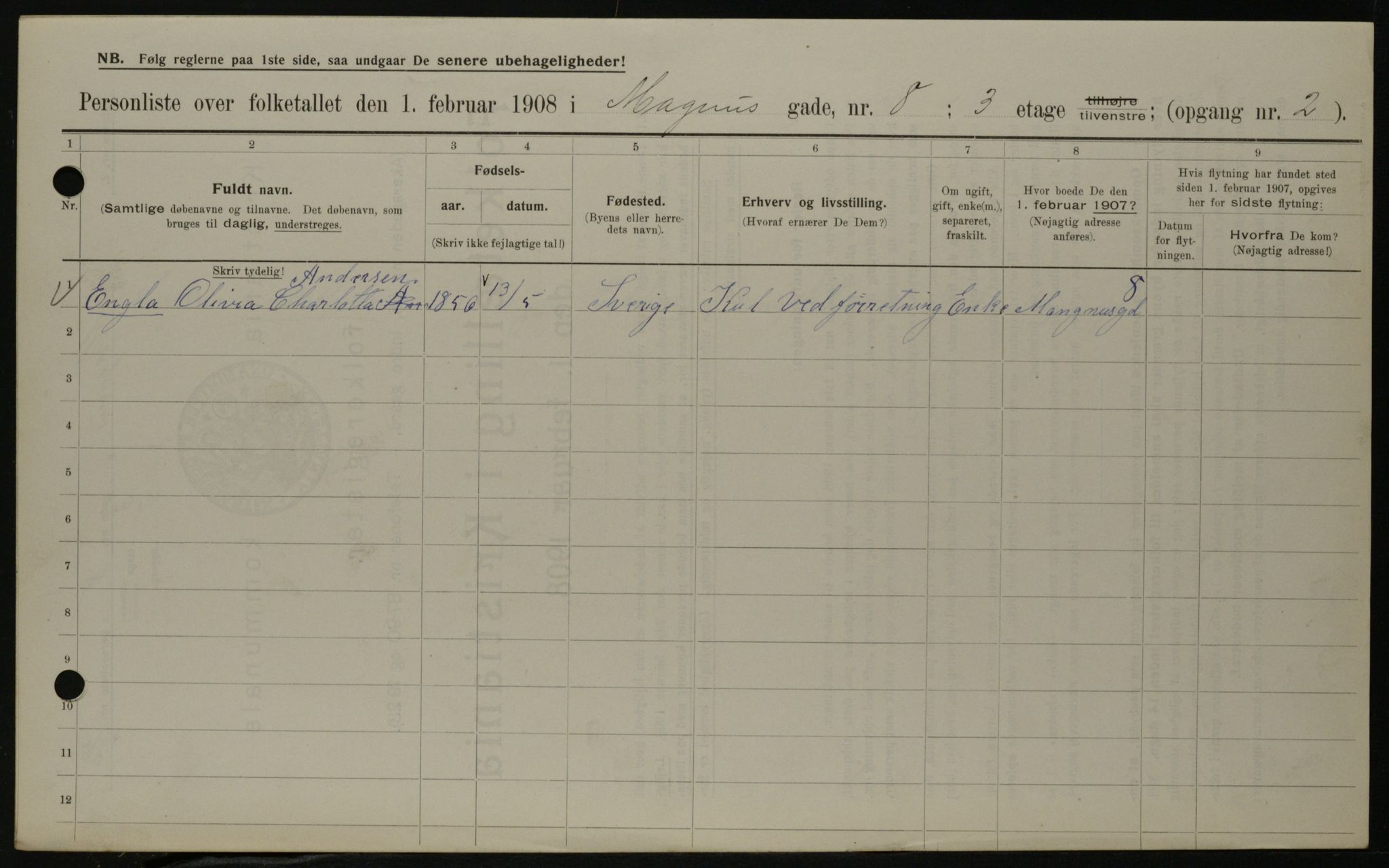 OBA, Municipal Census 1908 for Kristiania, 1908, p. 53327