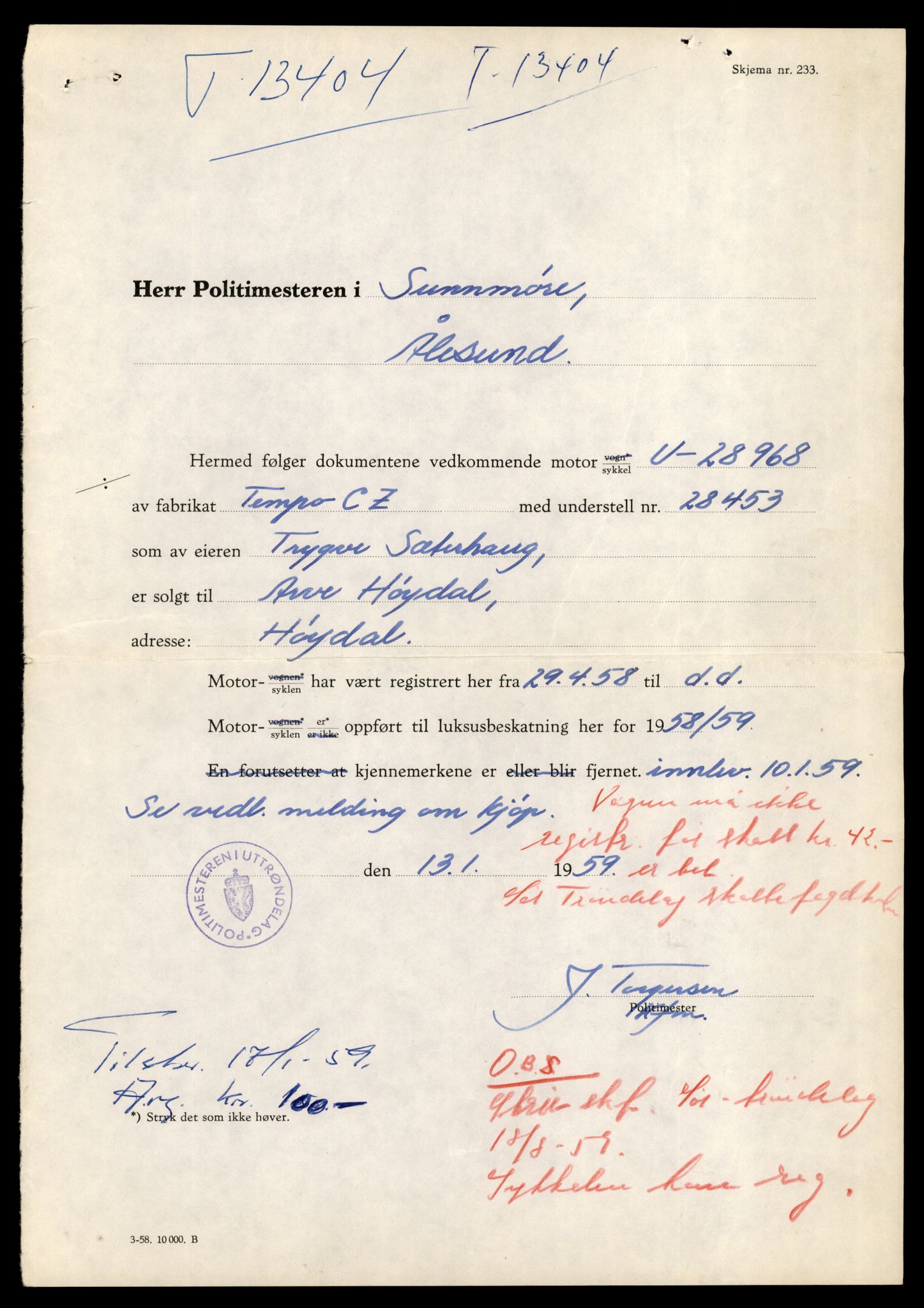 Møre og Romsdal vegkontor - Ålesund trafikkstasjon, AV/SAT-A-4099/F/Fe/L0039: Registreringskort for kjøretøy T 13361 - T 13530, 1927-1998, p. 767