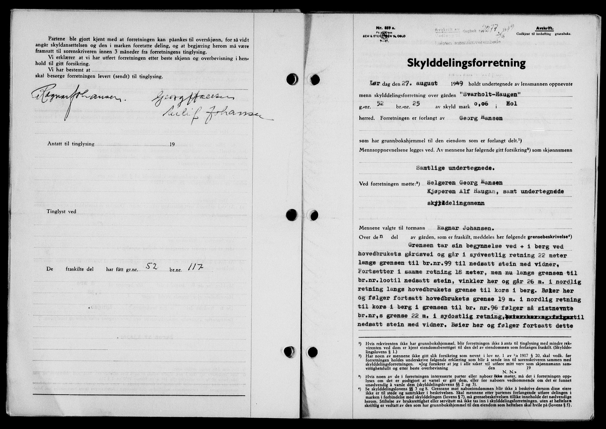 Lofoten sorenskriveri, SAT/A-0017/1/2/2C/L0021a: Mortgage book no. 21a, 1949-1949, Diary no: : 2277/1949