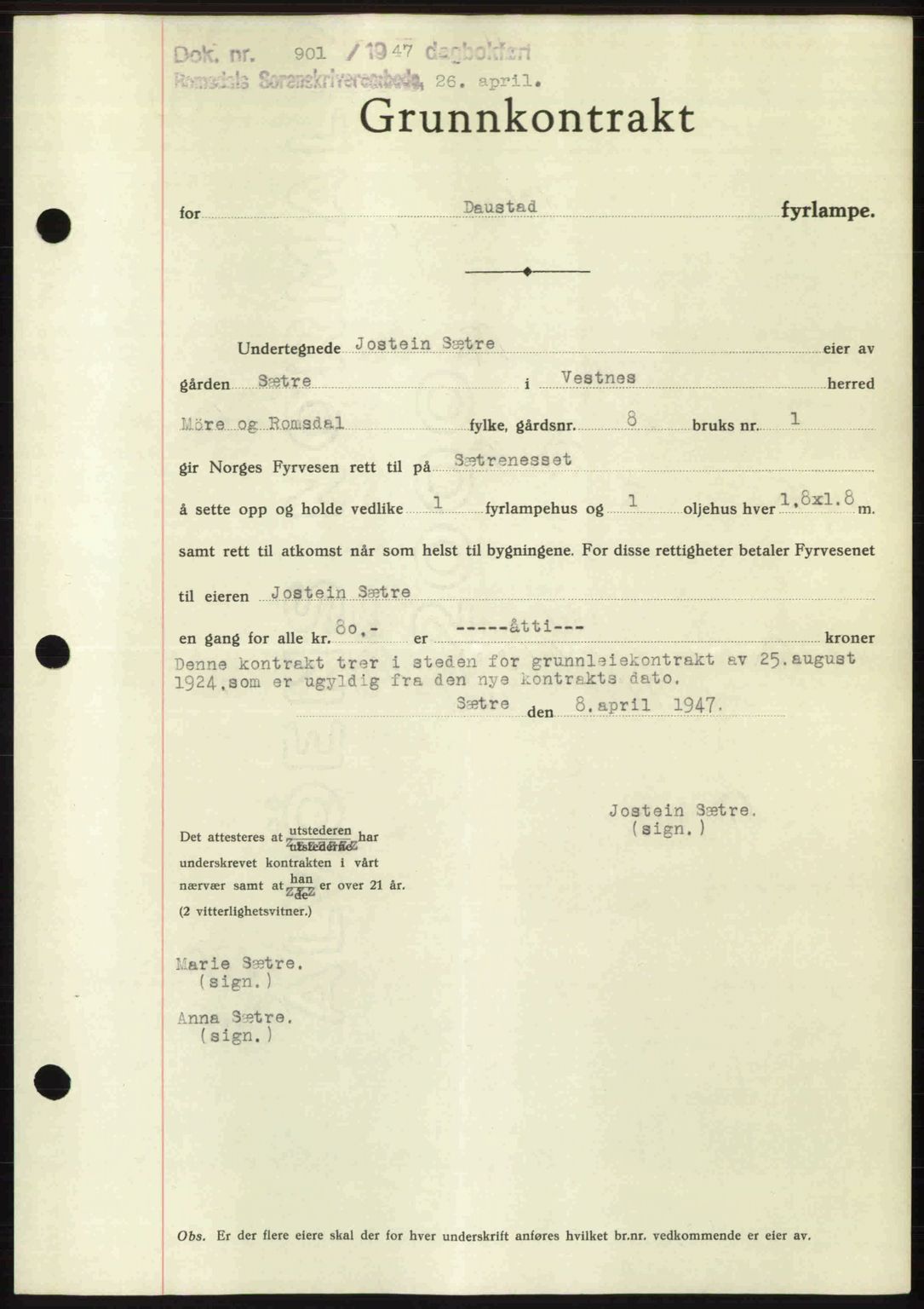 Romsdal sorenskriveri, SAT/A-4149/1/2/2C: Mortgage book no. A22, 1947-1947, Diary no: : 901/1947