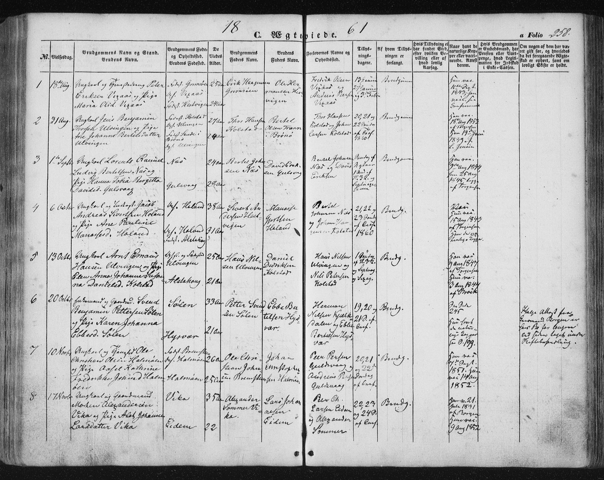 Ministerialprotokoller, klokkerbøker og fødselsregistre - Nordland, AV/SAT-A-1459/816/L0240: Parish register (official) no. 816A06, 1846-1870, p. 258