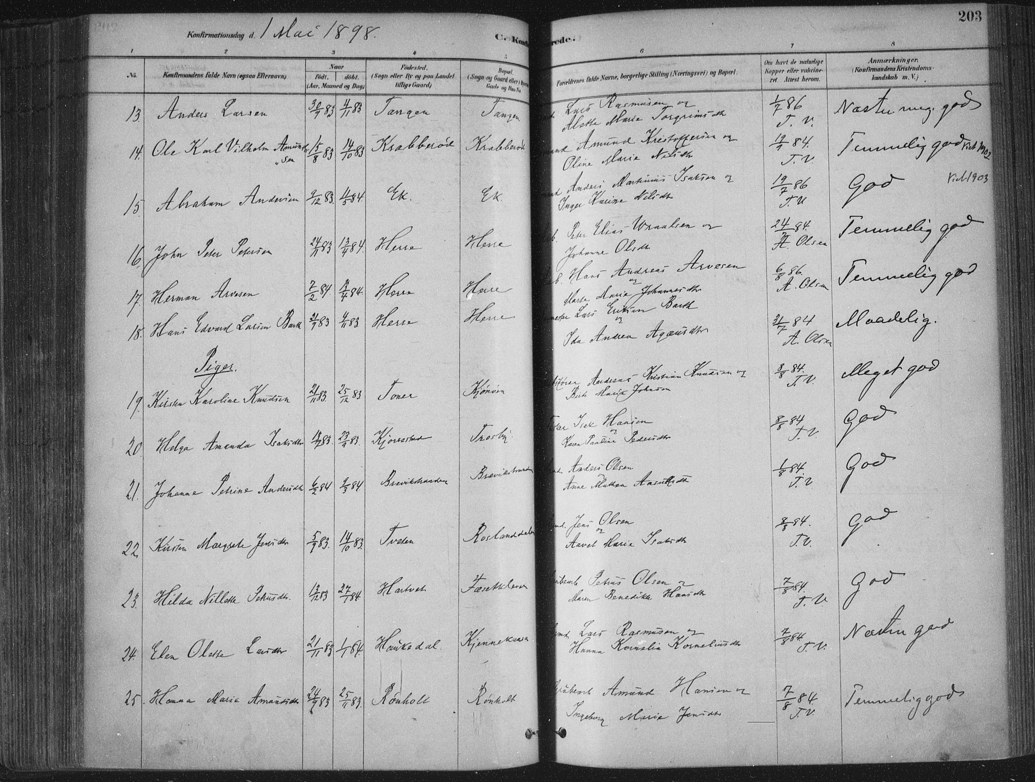 Bamble kirkebøker, AV/SAKO-A-253/F/Fa/L0007: Parish register (official) no. I 7, 1878-1888, p. 203