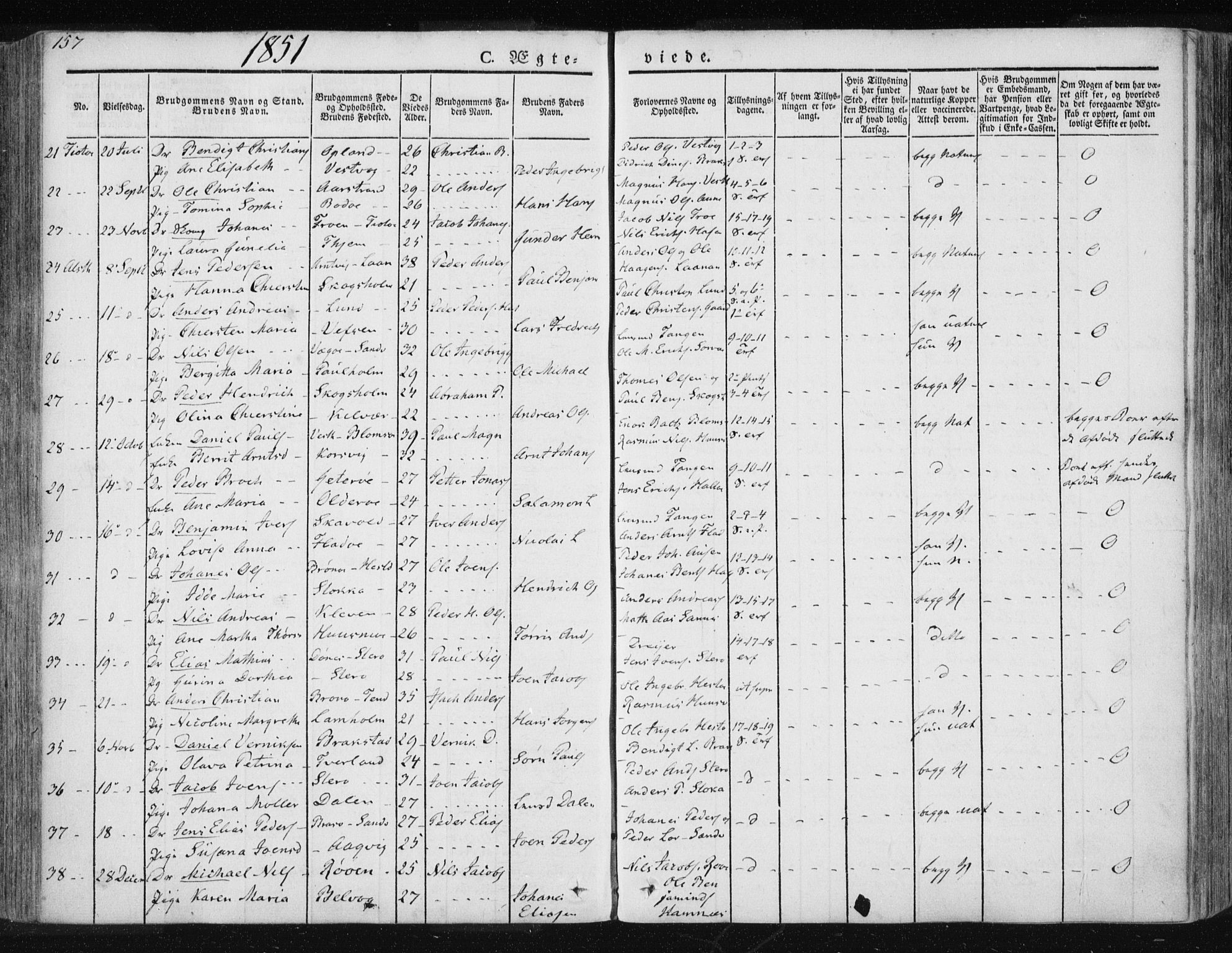 Ministerialprotokoller, klokkerbøker og fødselsregistre - Nordland, AV/SAT-A-1459/830/L0447: Parish register (official) no. 830A11, 1831-1854, p. 157