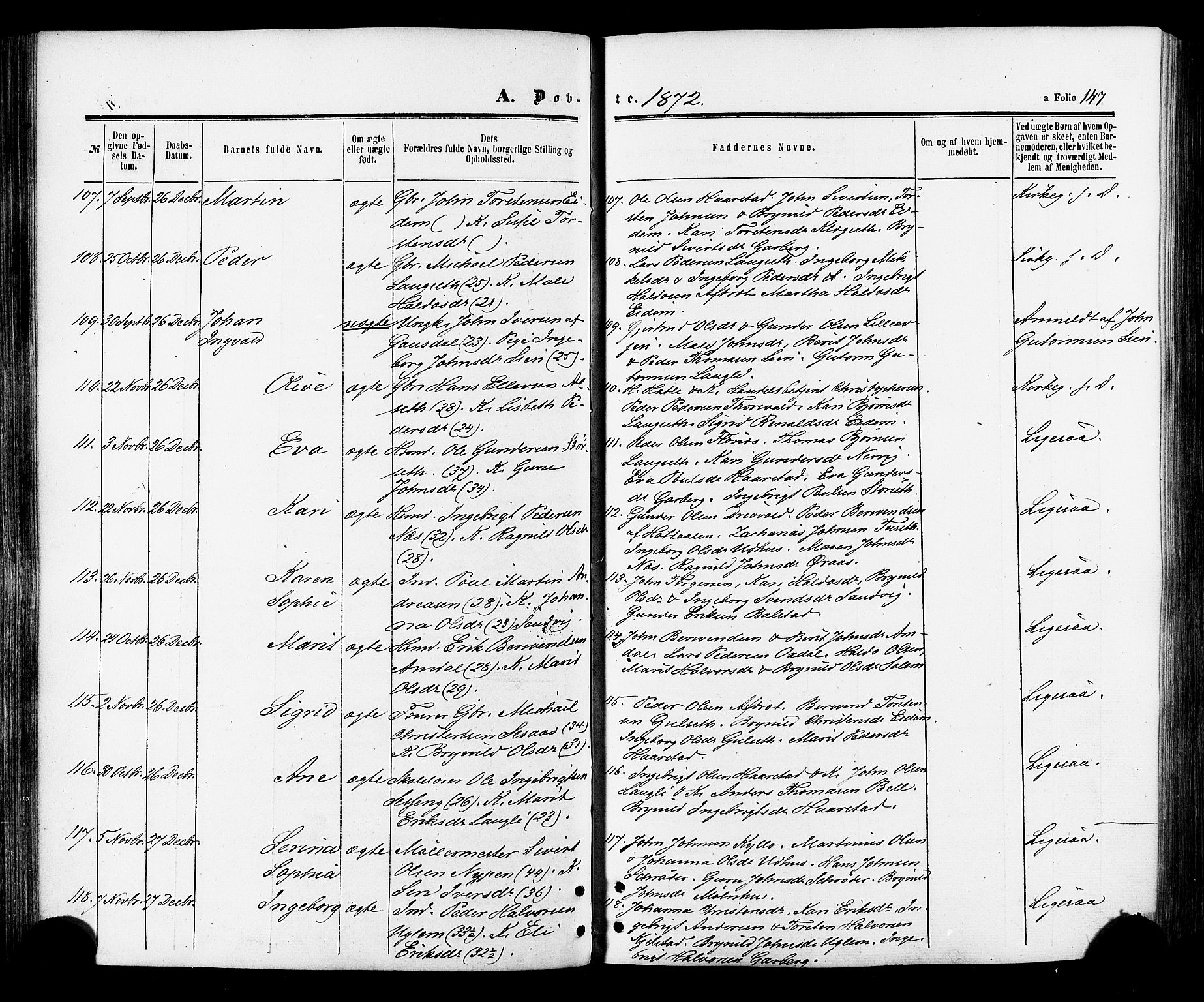 Ministerialprotokoller, klokkerbøker og fødselsregistre - Sør-Trøndelag, SAT/A-1456/695/L1147: Parish register (official) no. 695A07, 1860-1877, p. 147