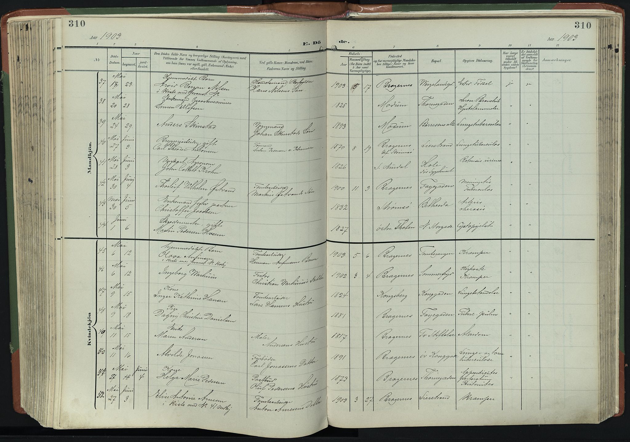 Bragernes kirkebøker, AV/SAKO-A-6/F/Fb/L0009: Parish register (official) no. II 9, 1902-1911, p. 310