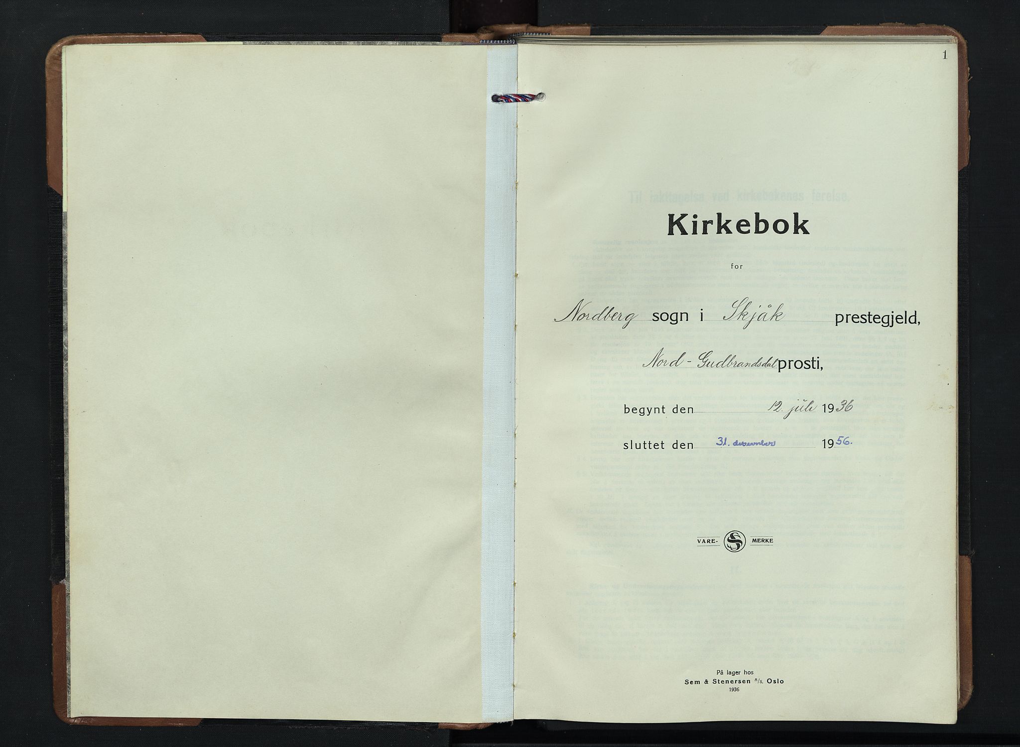 Skjåk prestekontor, SAH/PREST-072/H/Ha/Hab/L0007: Parish register (copy) no. 7, 1936-1958, p. 1