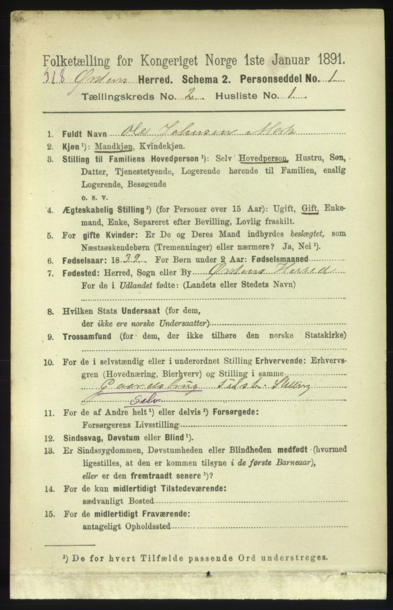 RA, 1891 census for 1520 Ørsta, 1891, p. 488