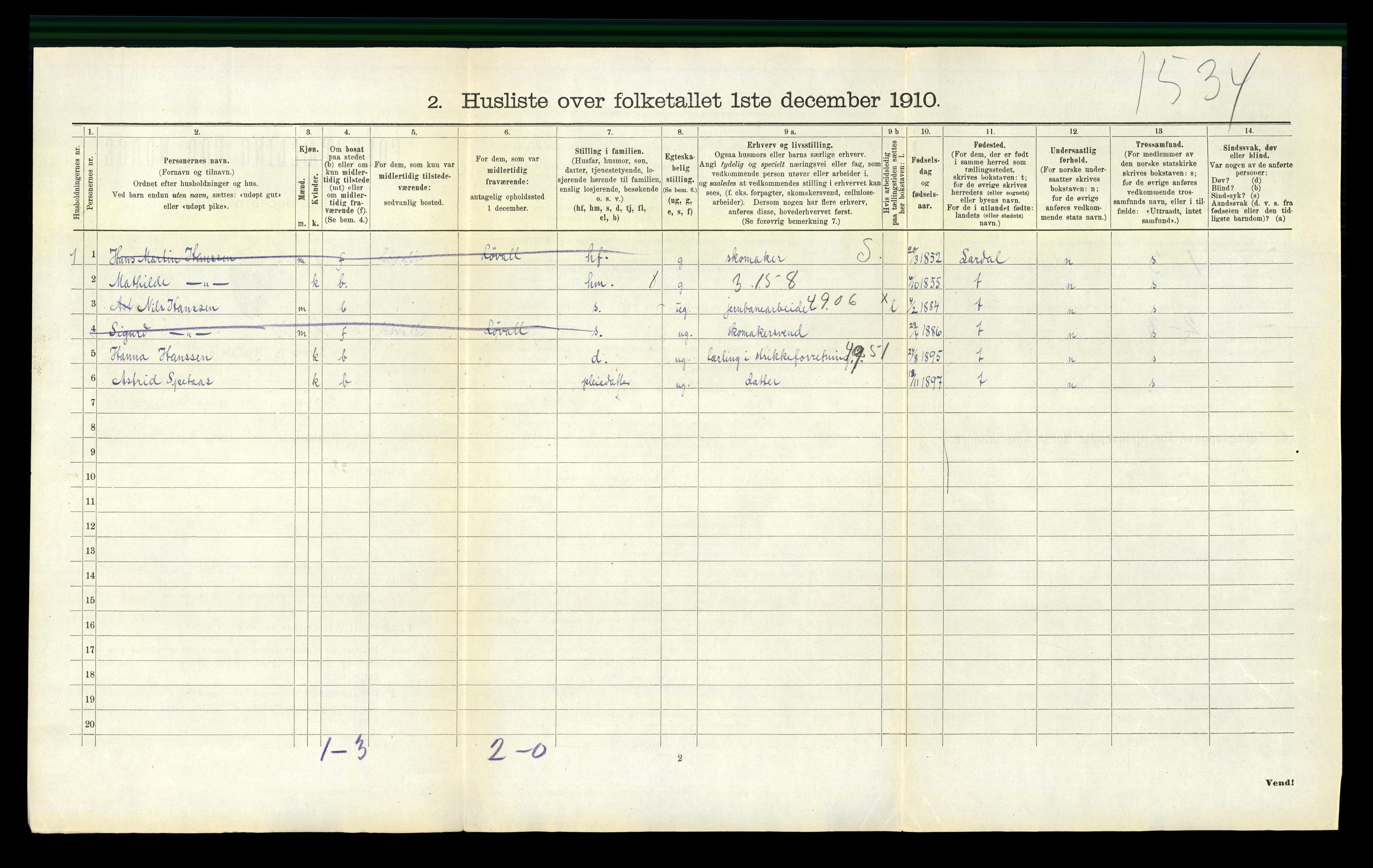 RA, 1910 census for Botne, 1910, p. 525