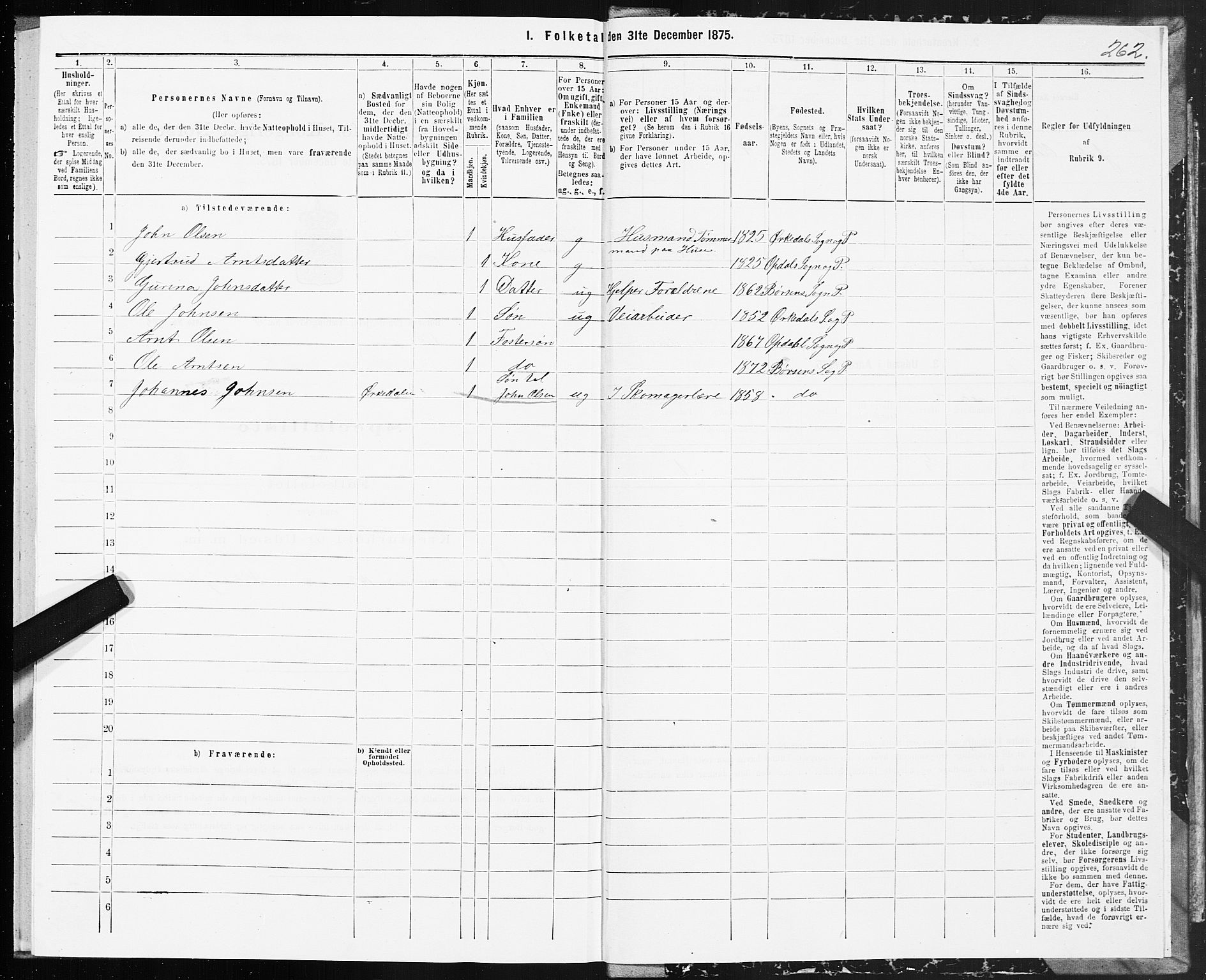 SAT, 1875 census for 1658P Børsa, 1875, p. 3262