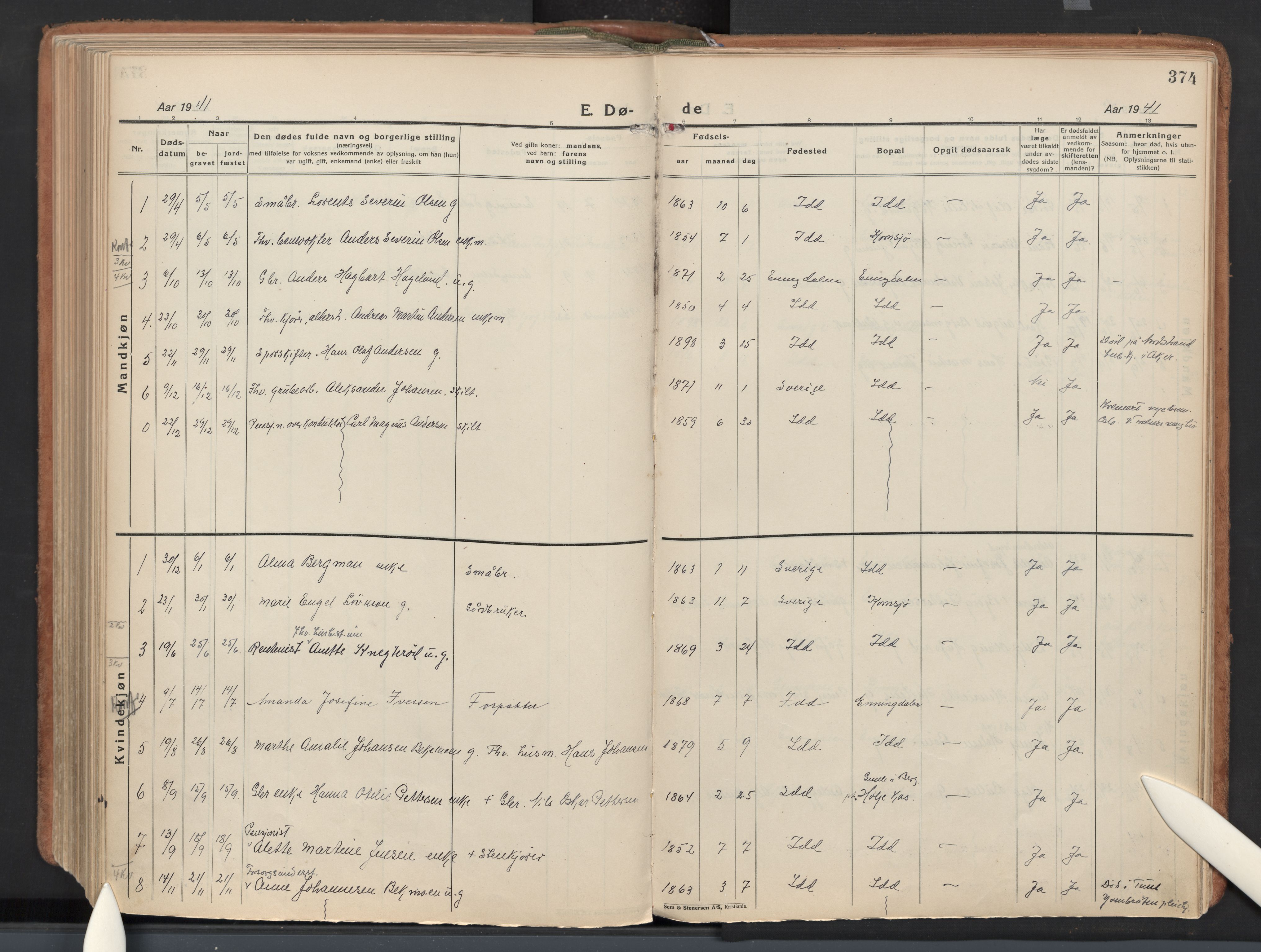 Idd prestekontor Kirkebøker, AV/SAO-A-10911/F/Fb/L0003: Parish register (official) no. II 3, 1923-1972, p. 374