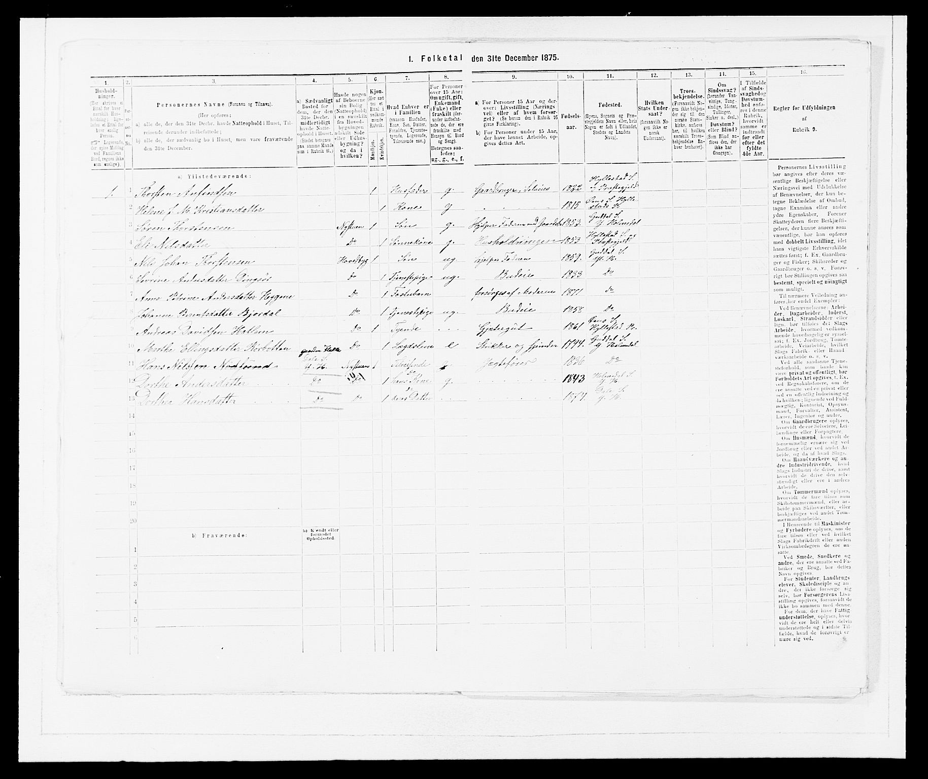 SAB, 1875 census for 1429P Ytre Holmedal, 1875, p. 1084