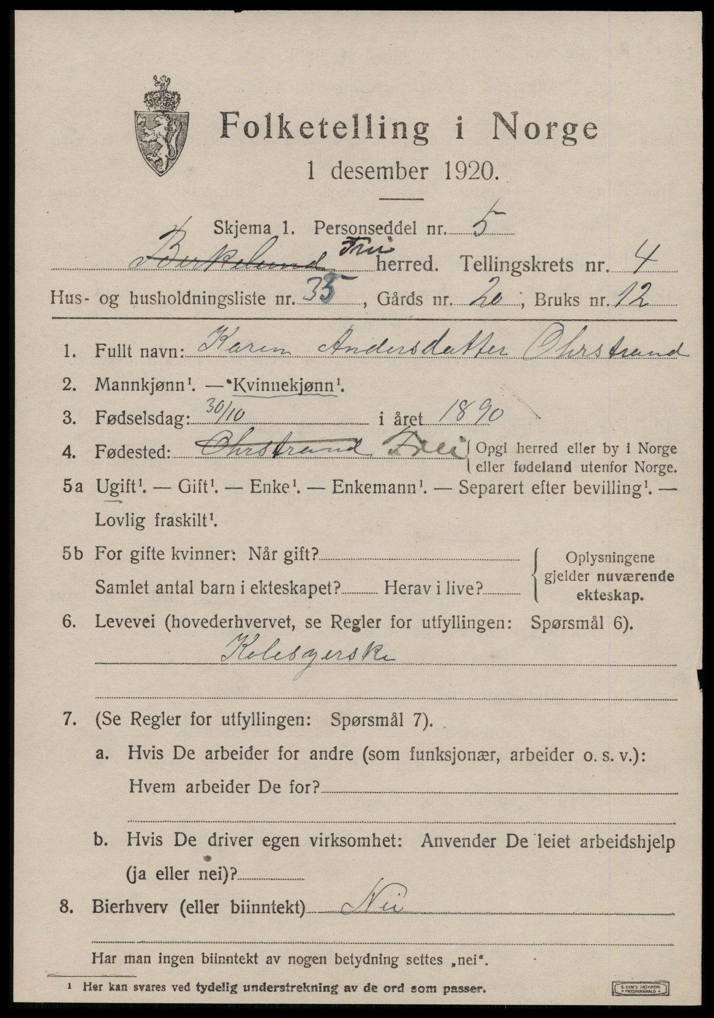 SAT, 1920 census for Frei, 1920, p. 2535