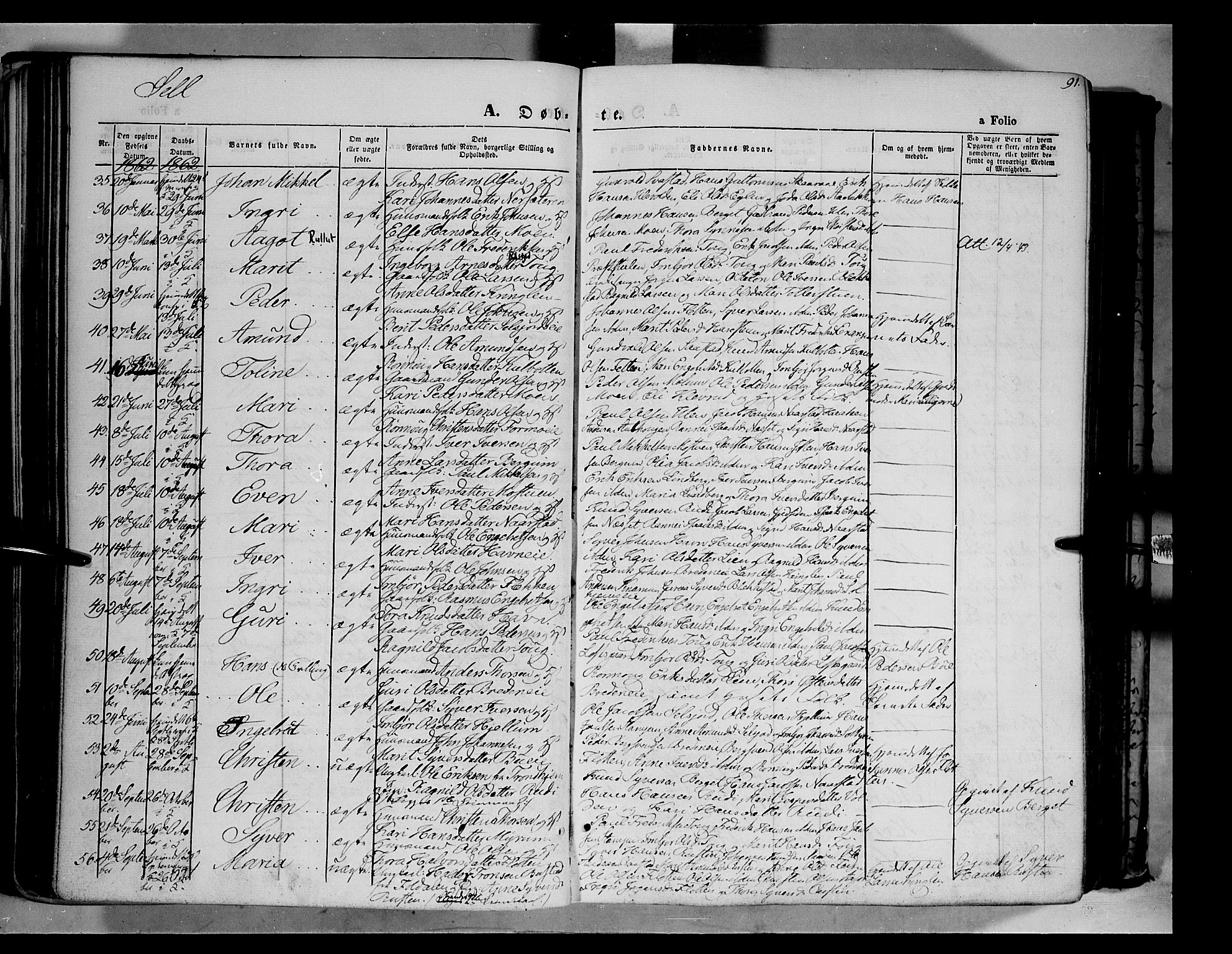 Vågå prestekontor, SAH/PREST-076/H/Ha/Haa/L0006: Parish register (official) no. 6 /3, 1857-1872, p. 91