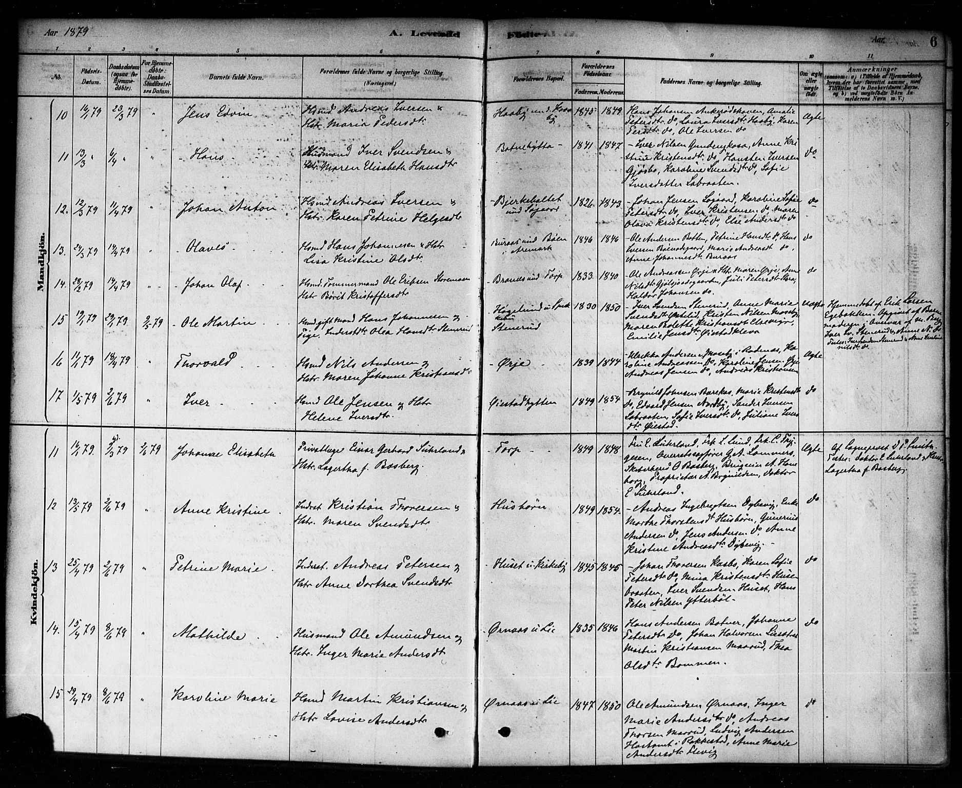 Aremark prestekontor Kirkebøker, AV/SAO-A-10899/F/Fb/L0004: Parish register (official) no. II 4, 1878-1895, p. 6