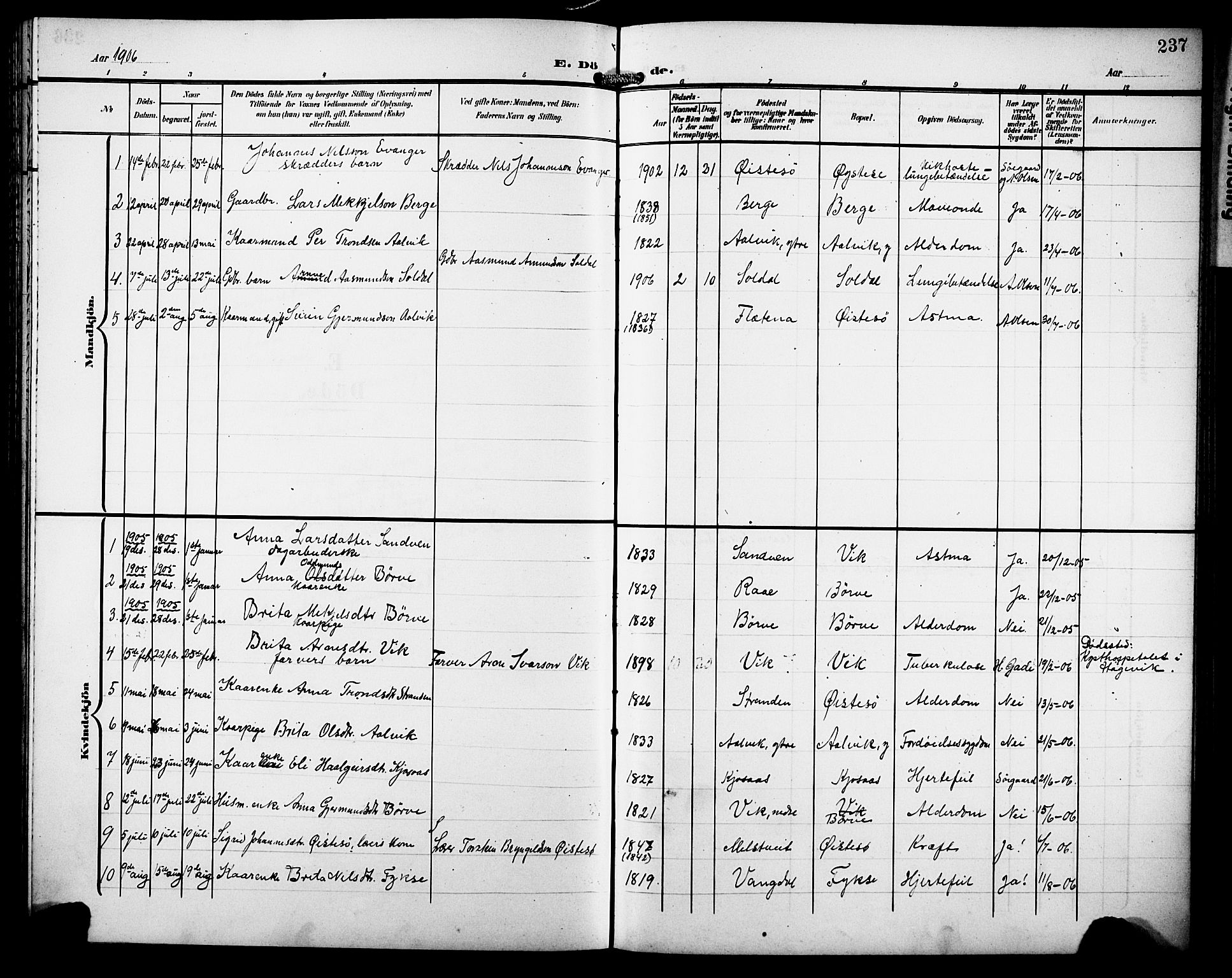 Kvam sokneprestembete, SAB/A-76201/H/Hab: Parish register (copy) no. C 4, 1906-1931, p. 237