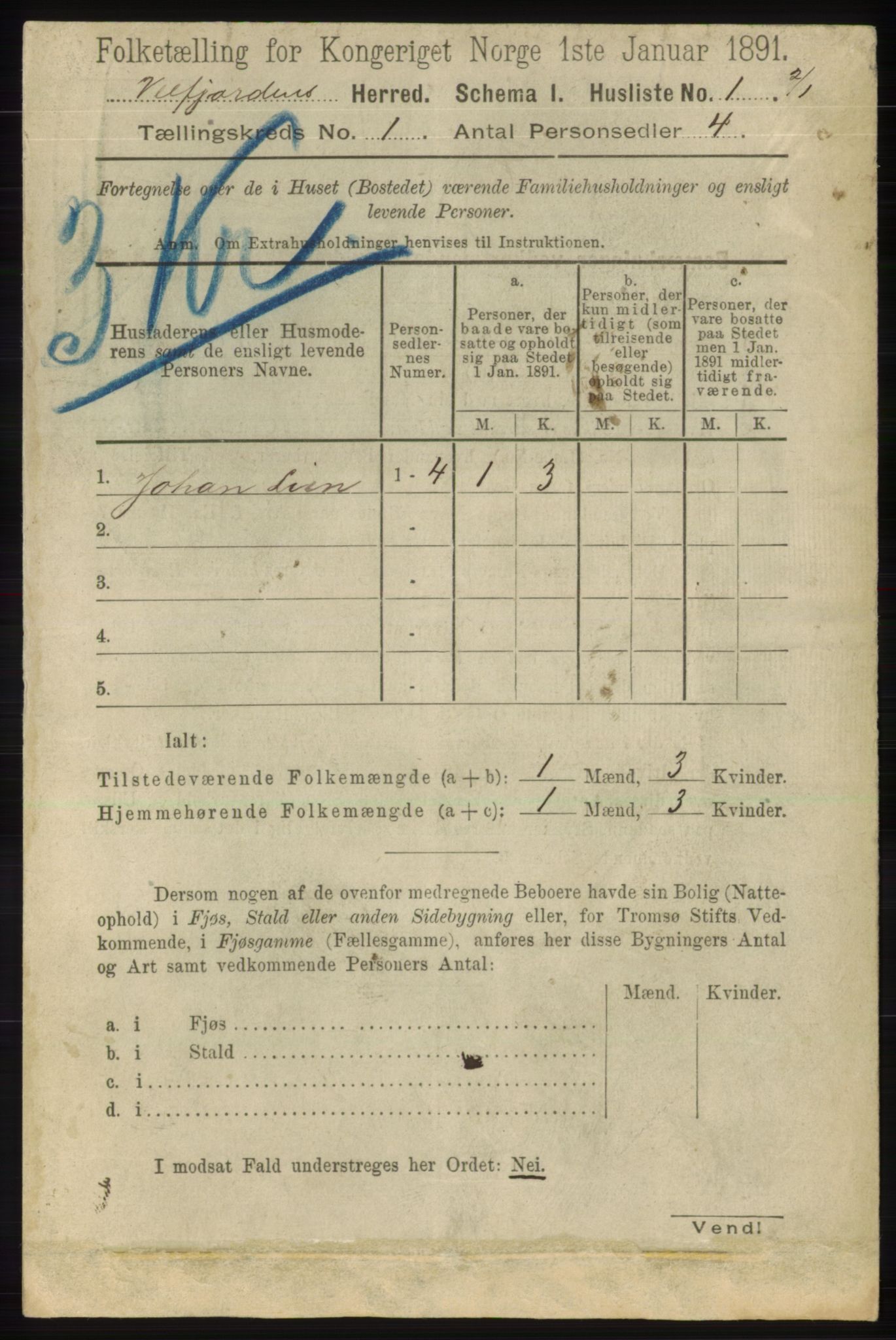 RA, 1891 census for 1813 Velfjord, 1891, p. 14