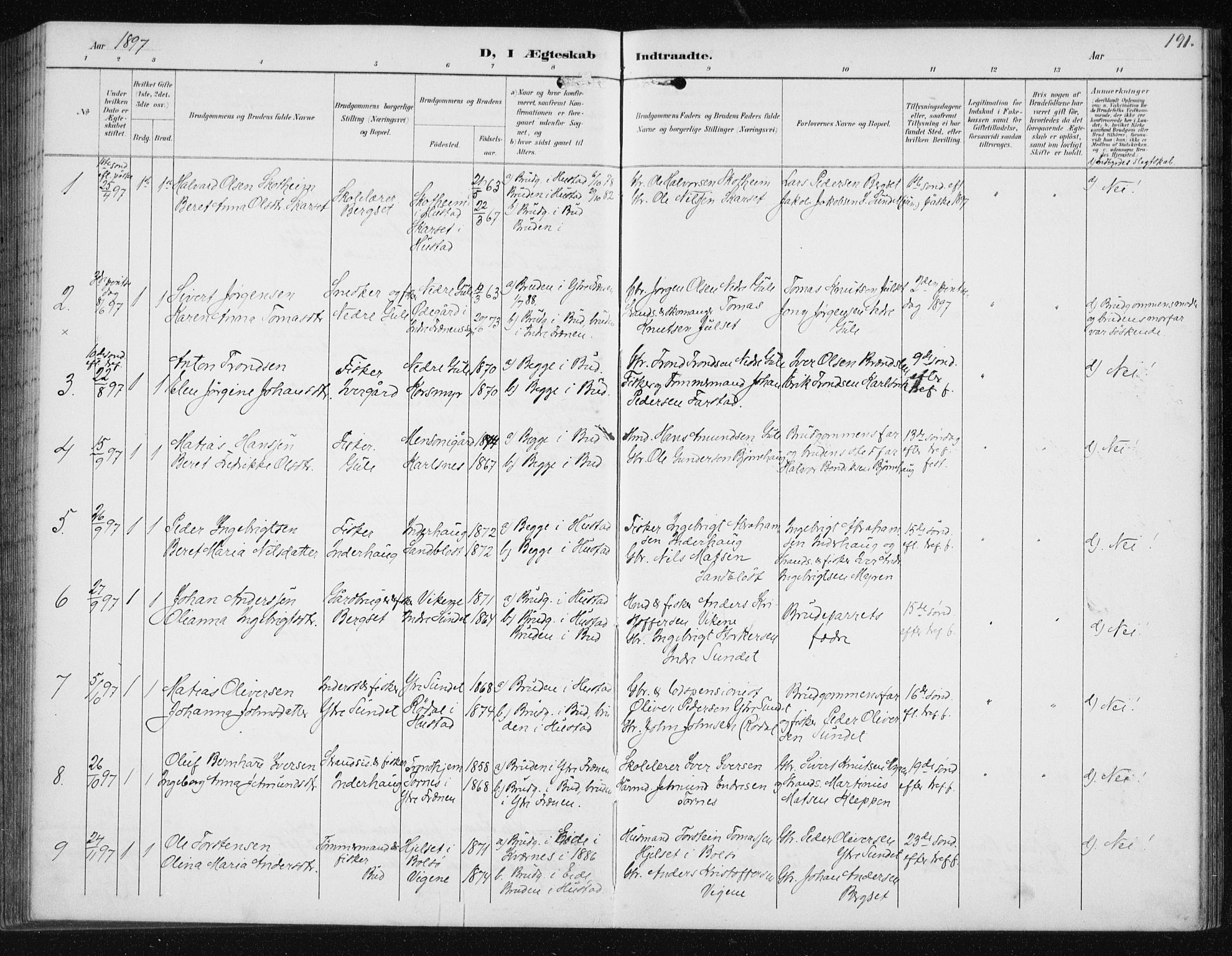 Ministerialprotokoller, klokkerbøker og fødselsregistre - Møre og Romsdal, AV/SAT-A-1454/566/L0773: Parish register (copy) no. 566C02, 1892-1909, p. 191