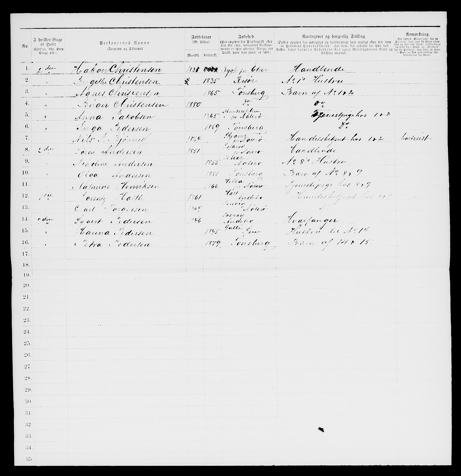 SAKO, 1885 census for 0705 Tønsberg, 1885, p. 64