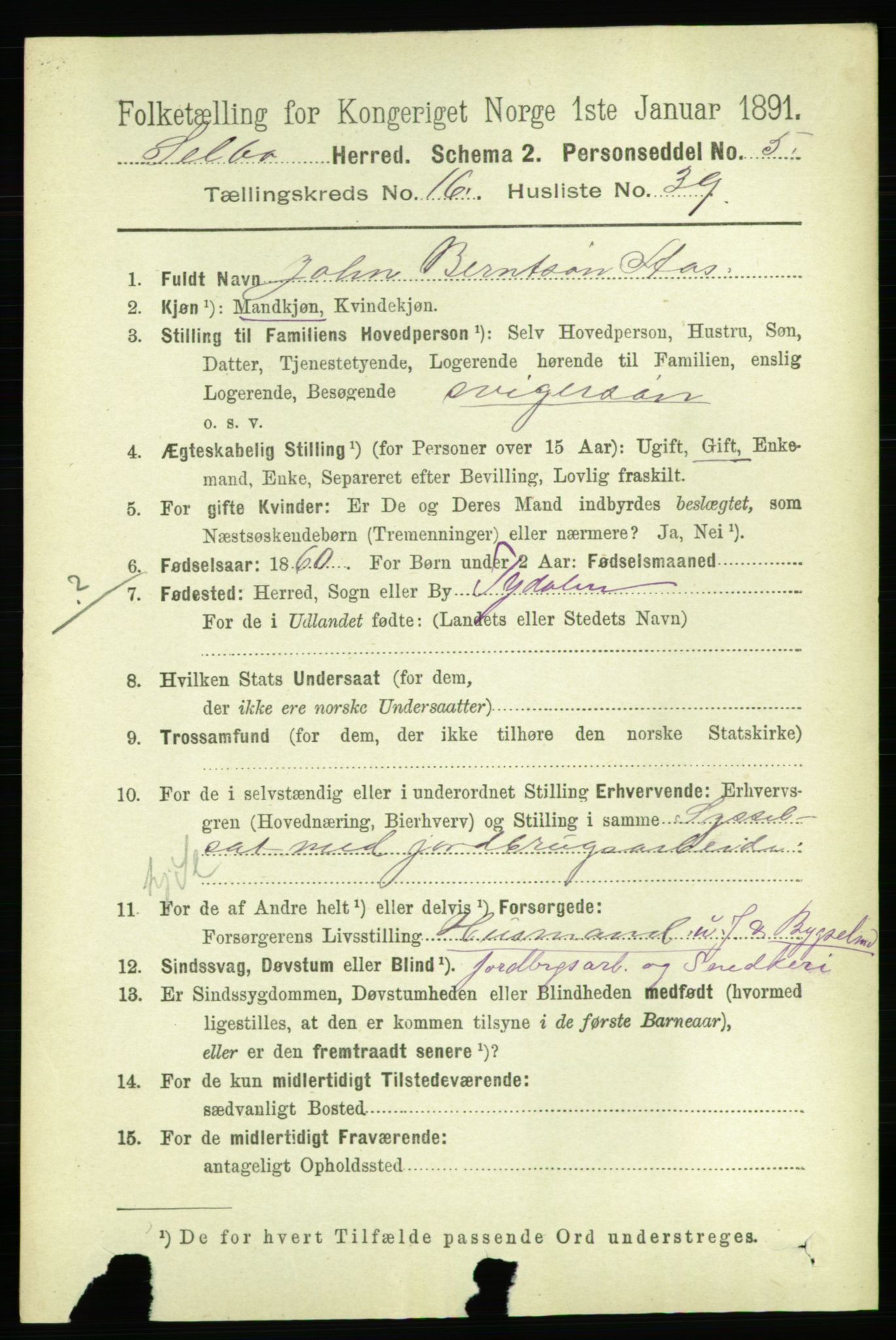 RA, 1891 census for 1664 Selbu, 1891, p. 5997